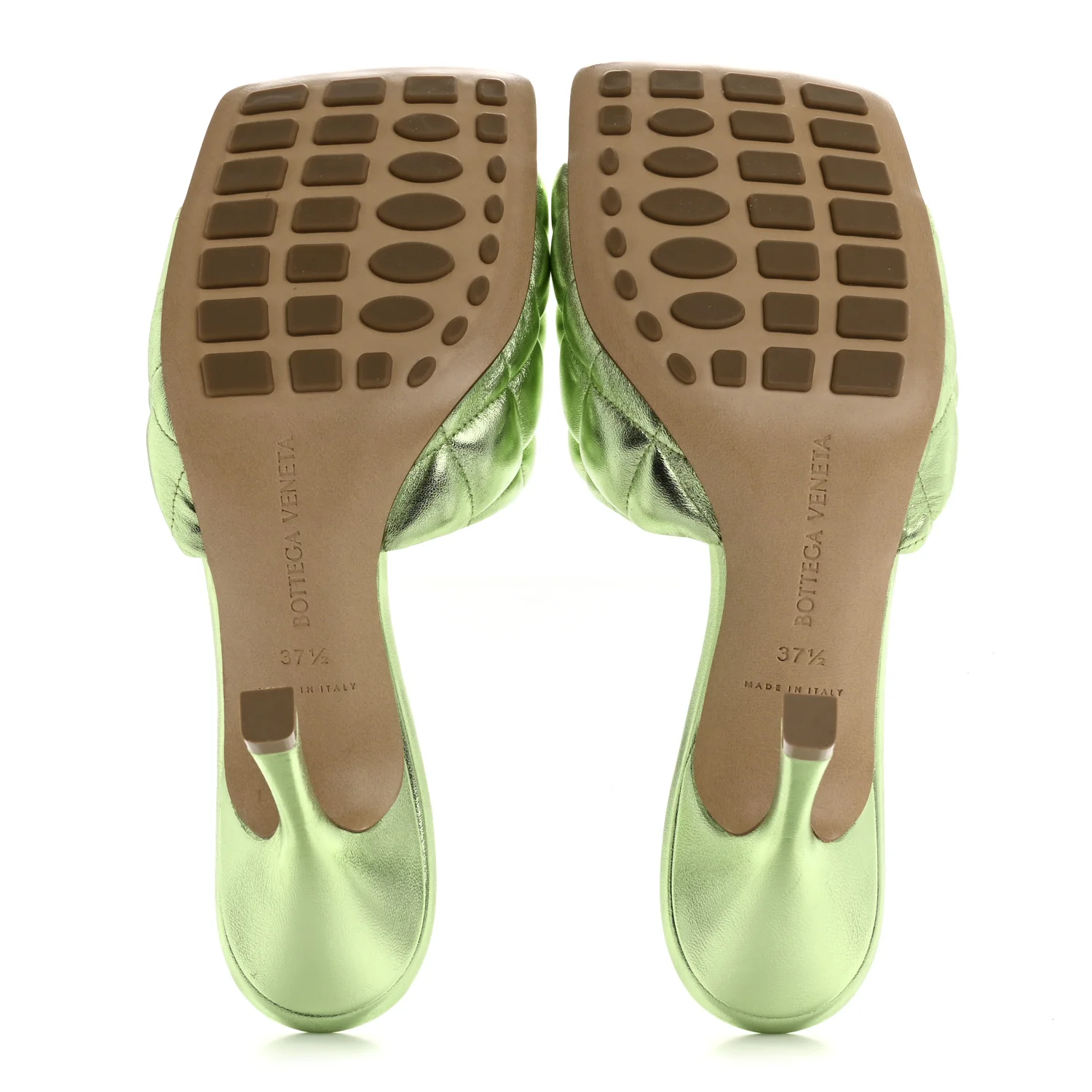 Metallic Nappa Reflection Matelasse Padded Mule Sandals 37.5 Pistachio - Top Club