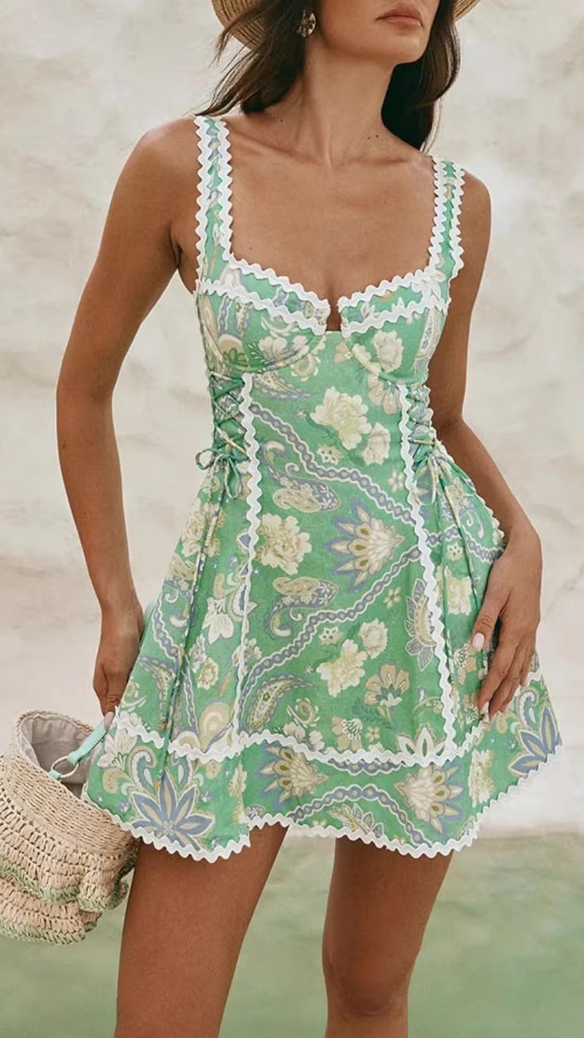 Women's Printed Spaghetti-Strap Dress with Lace Splicing - Nordfashionstorm - Women's Clothing, Fashion for You - Nordfashionstorm.com