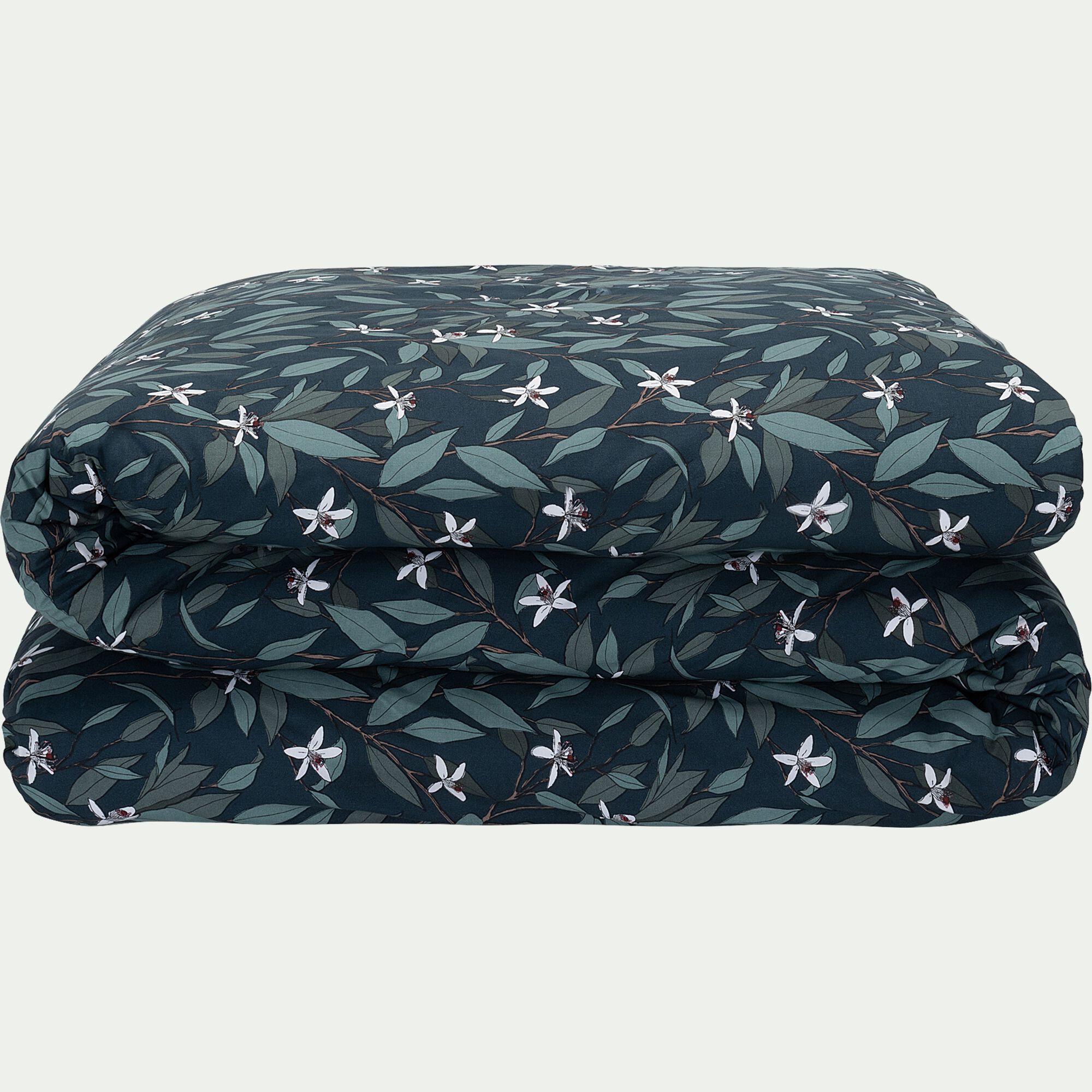AZALEE - Housse de couette fleurs d'oranger en percale de coton 260x240cm - bleu