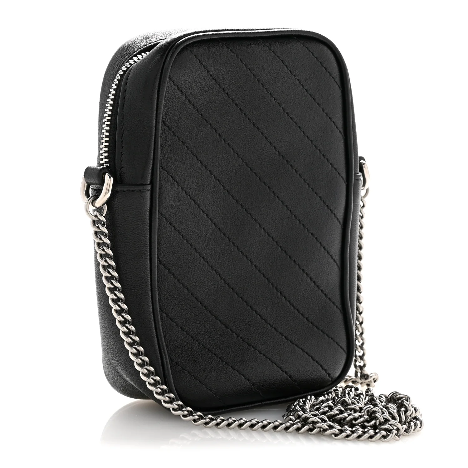 Sakai Be Green Calfskin Diagonal Stitched Mini Blondie Vertical Shoulder Bag Black - Top Club