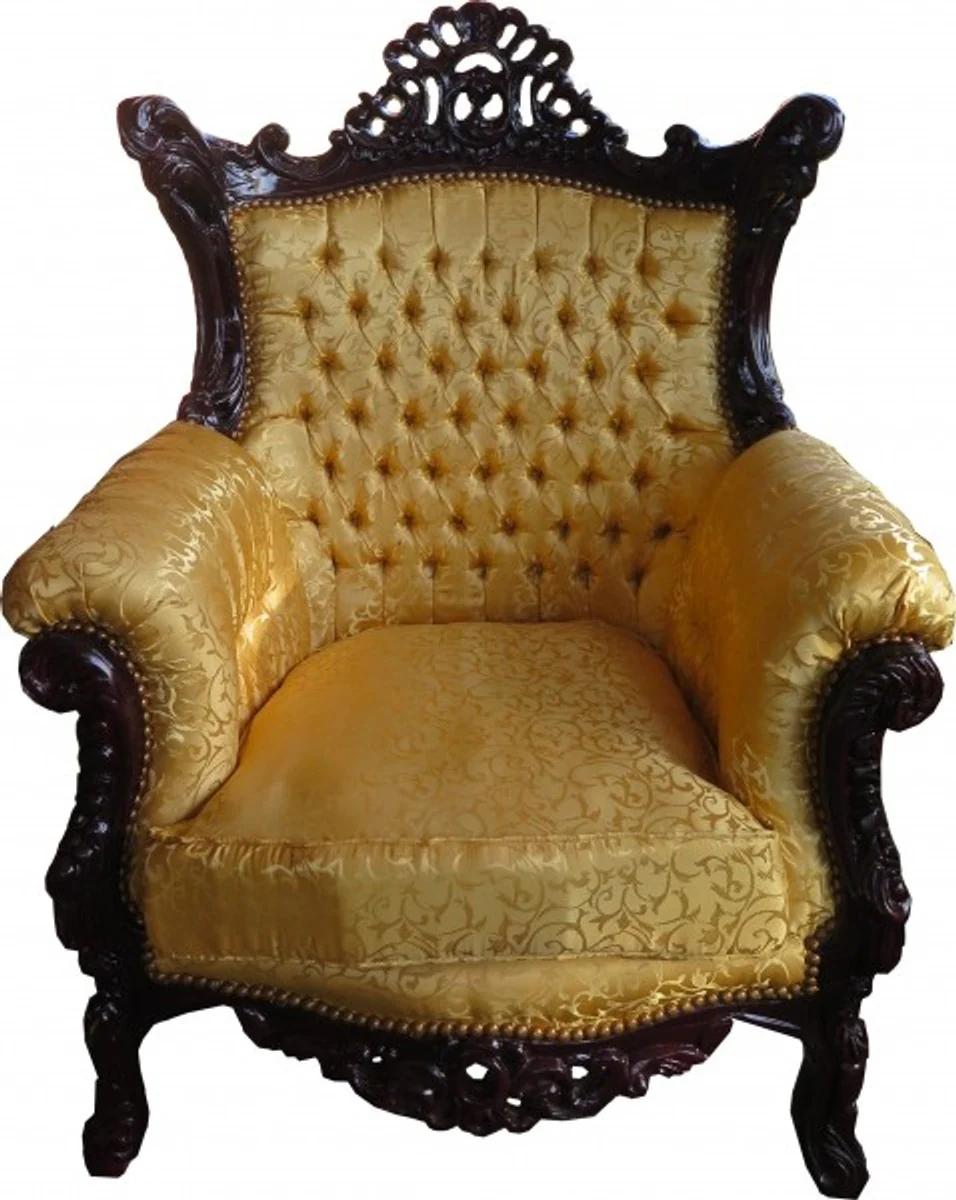 Baroque living room set Master Gold Pattern / Mahogany Brown - 3 seater sofa + 2 armchairs