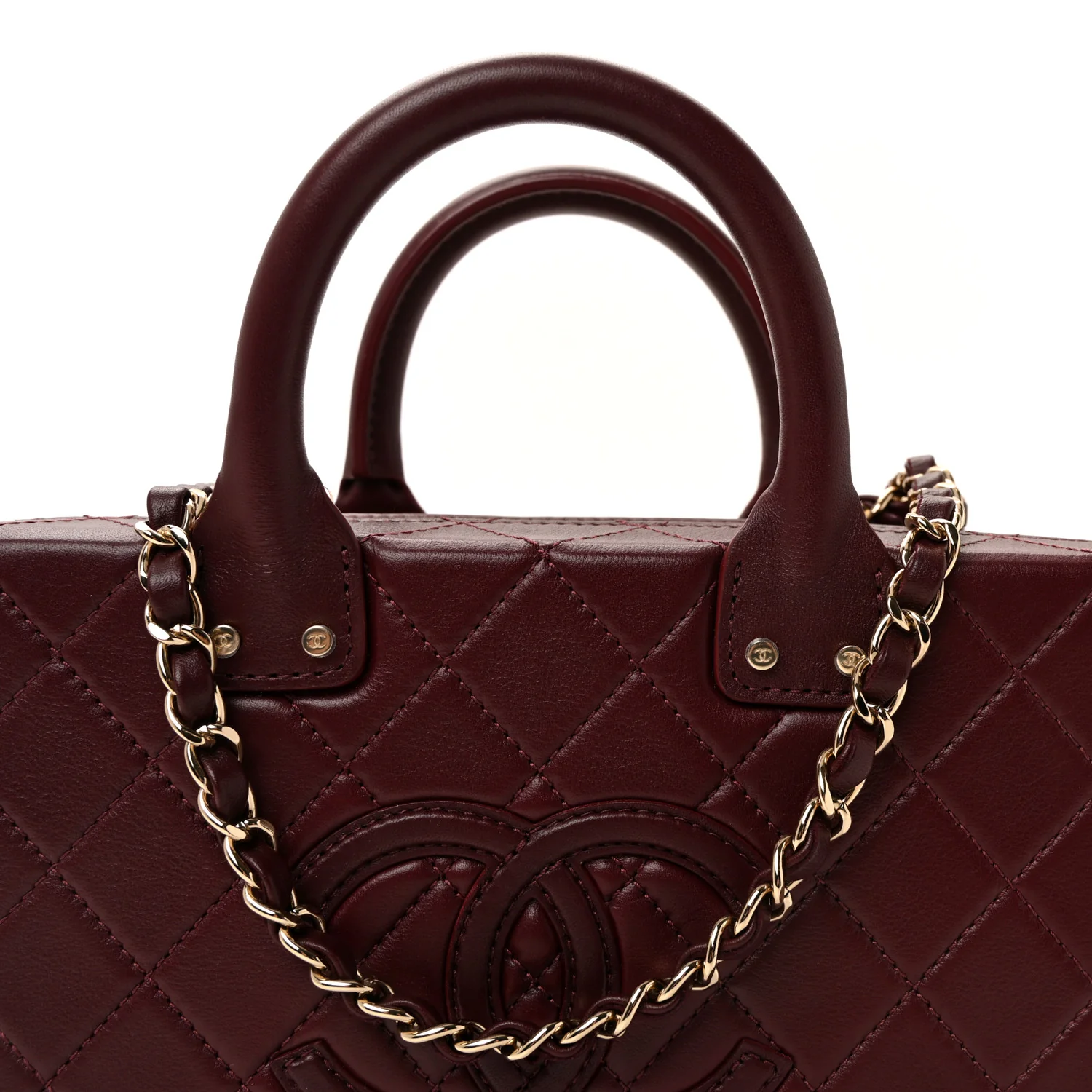 Calfskin Quilted Studded Square Vanity Case Burgundy - Top Club