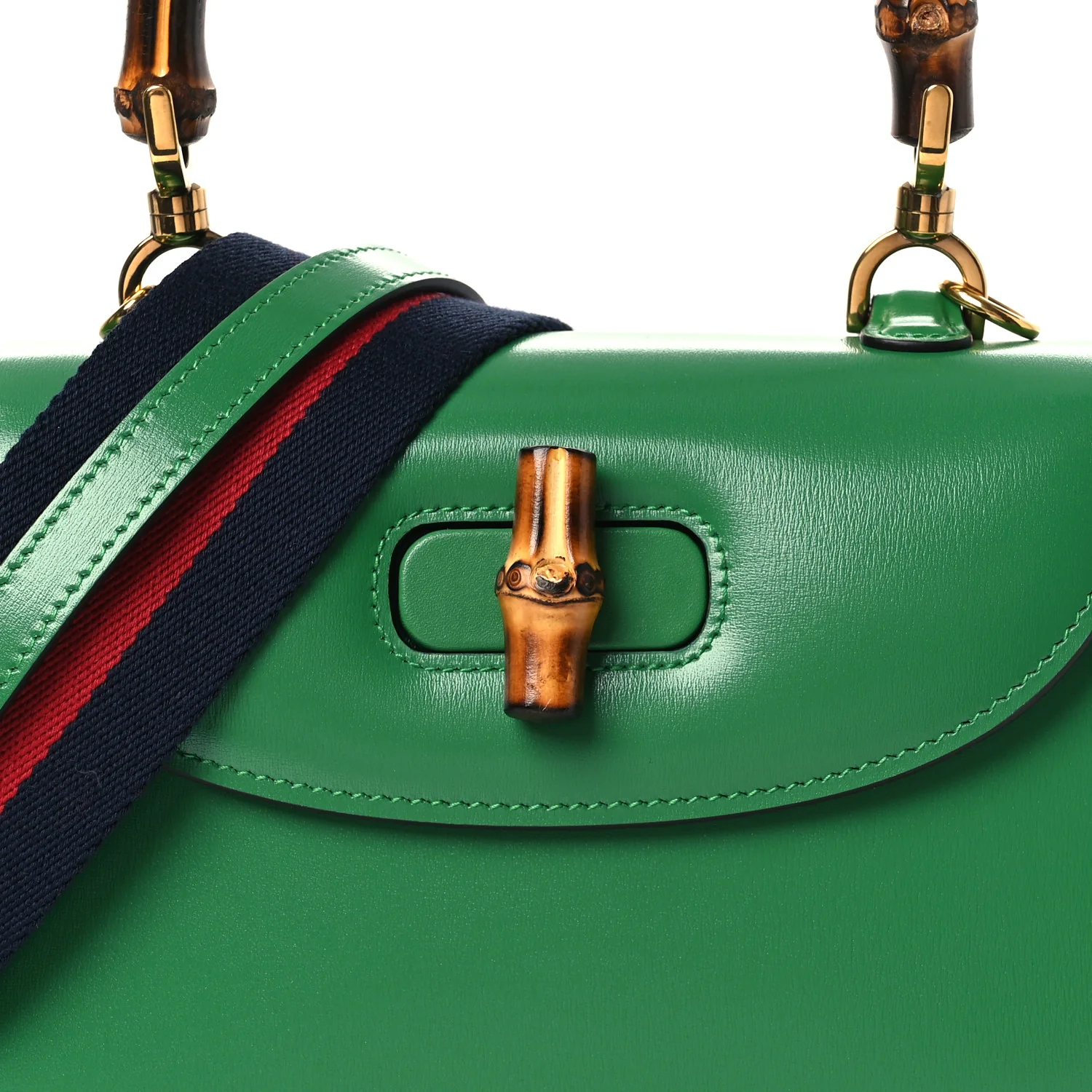 Boarded Dyana Lux Calfskin Web Small Bamboo 1947 Top Handle Bag Spring Green - Top Club