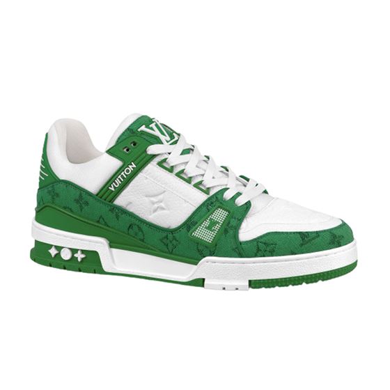 LOUIS VUITTON TRAINER MONOGRAM DENIM WHITE GREEN   LVS001 - Sneaker Replica Workshop