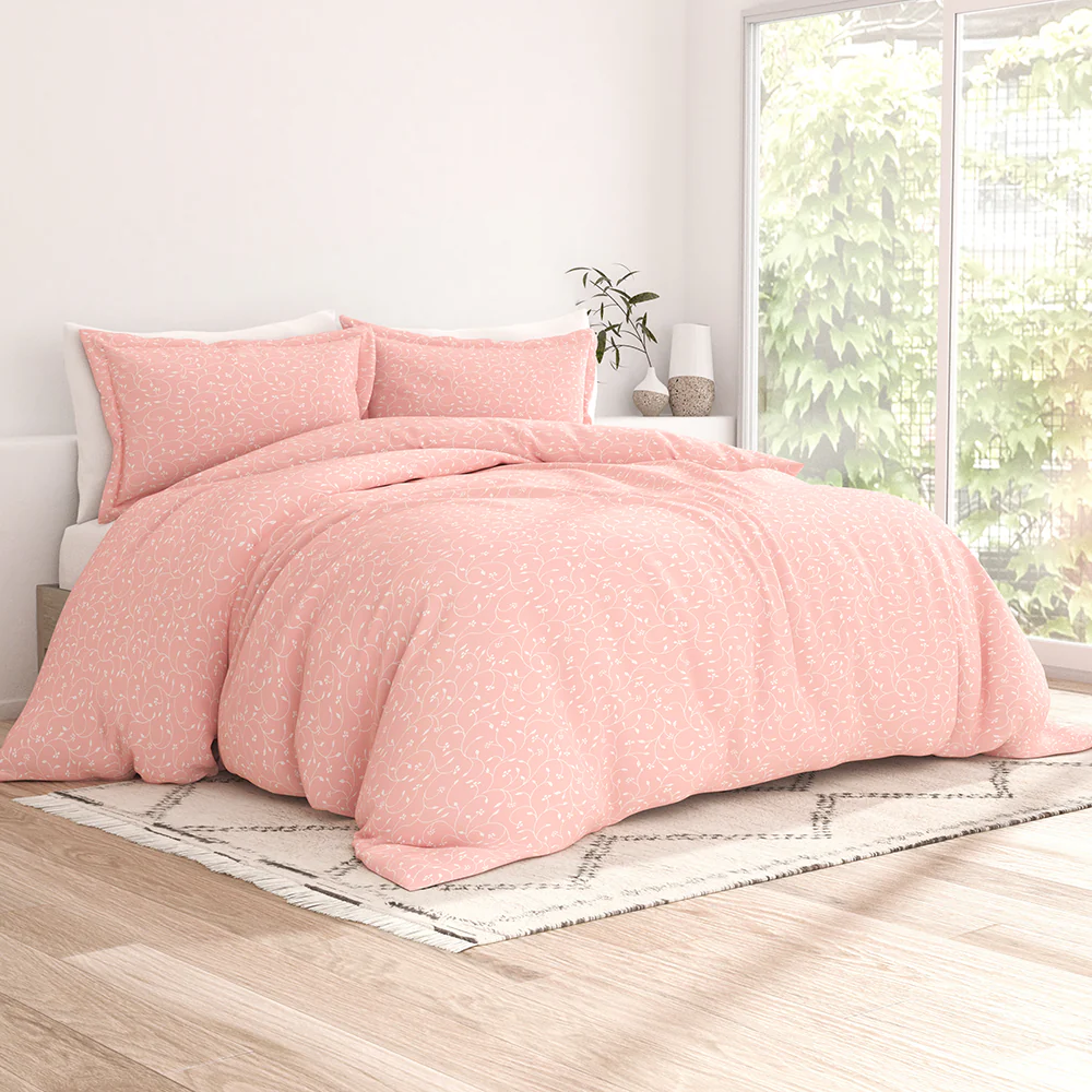 Pink Buds Pattern 3-Piece Duvet Cover Set (Sale)