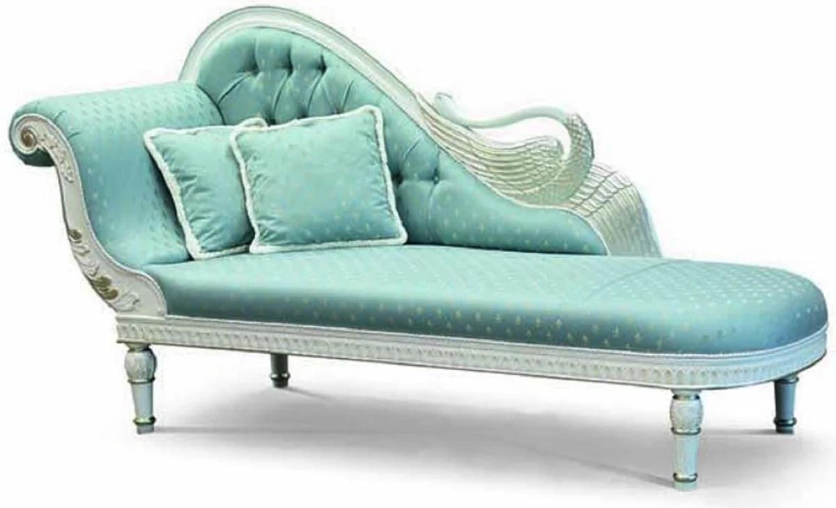 Luxury Baroque Chaise Longue Turquoise / Ivory / Gold 230 cm - Made in Italy