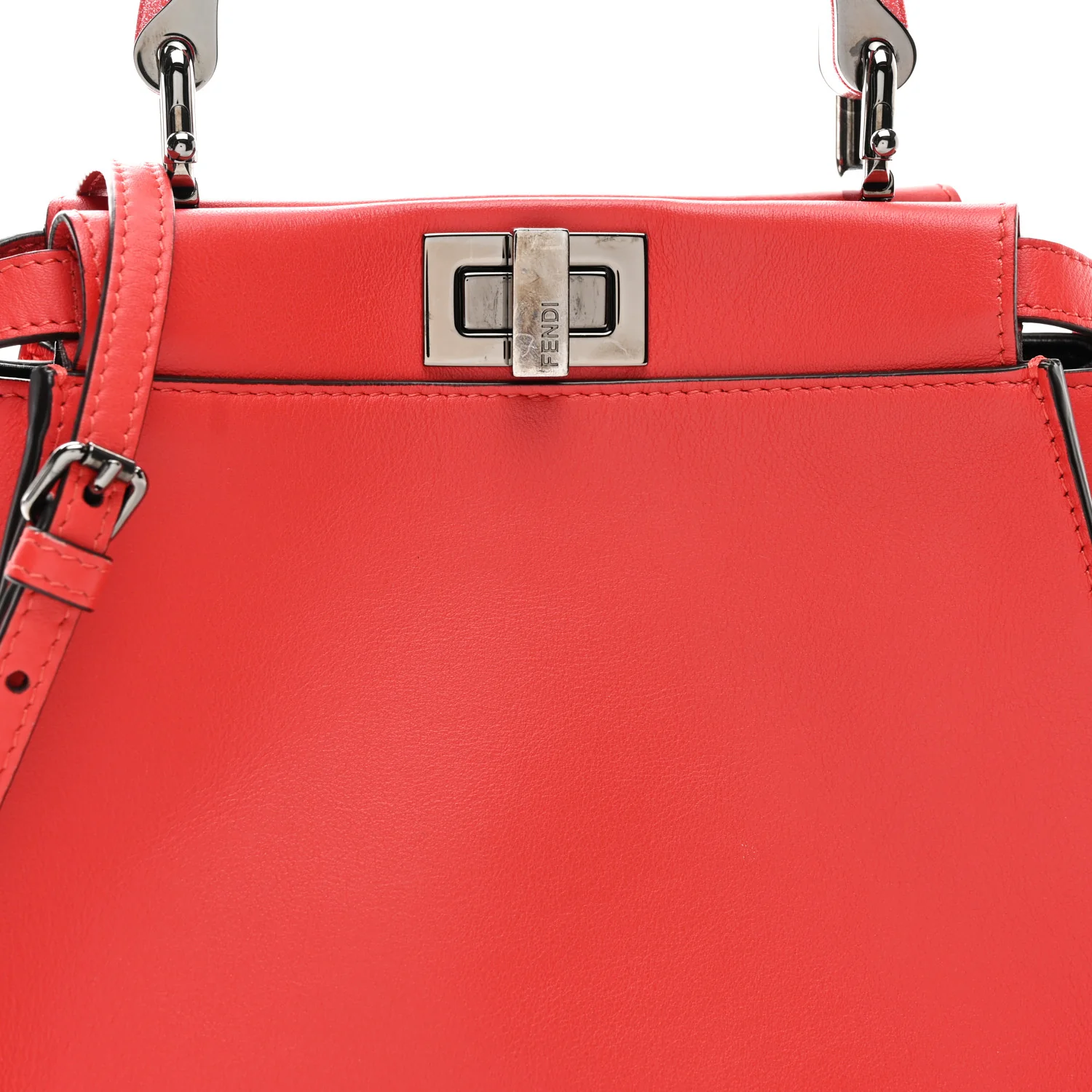 Vitello Seta Nappa Mini Plexi Handle Peekaboo Iconic Satchel Pomodoro - Top Club