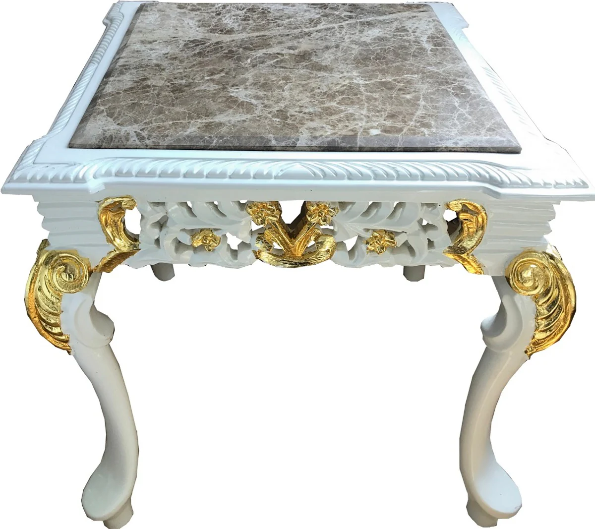 Baroque side table white / gold / gray - handmade solid wood table with marble top - baroque furniture