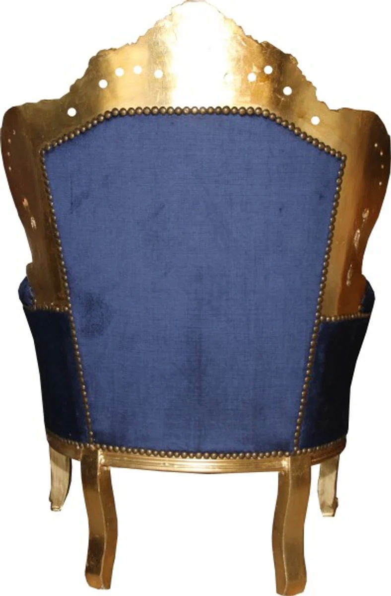 Baroque armchair King royal blue / gold with bling bling glitter stones - antique style armchair