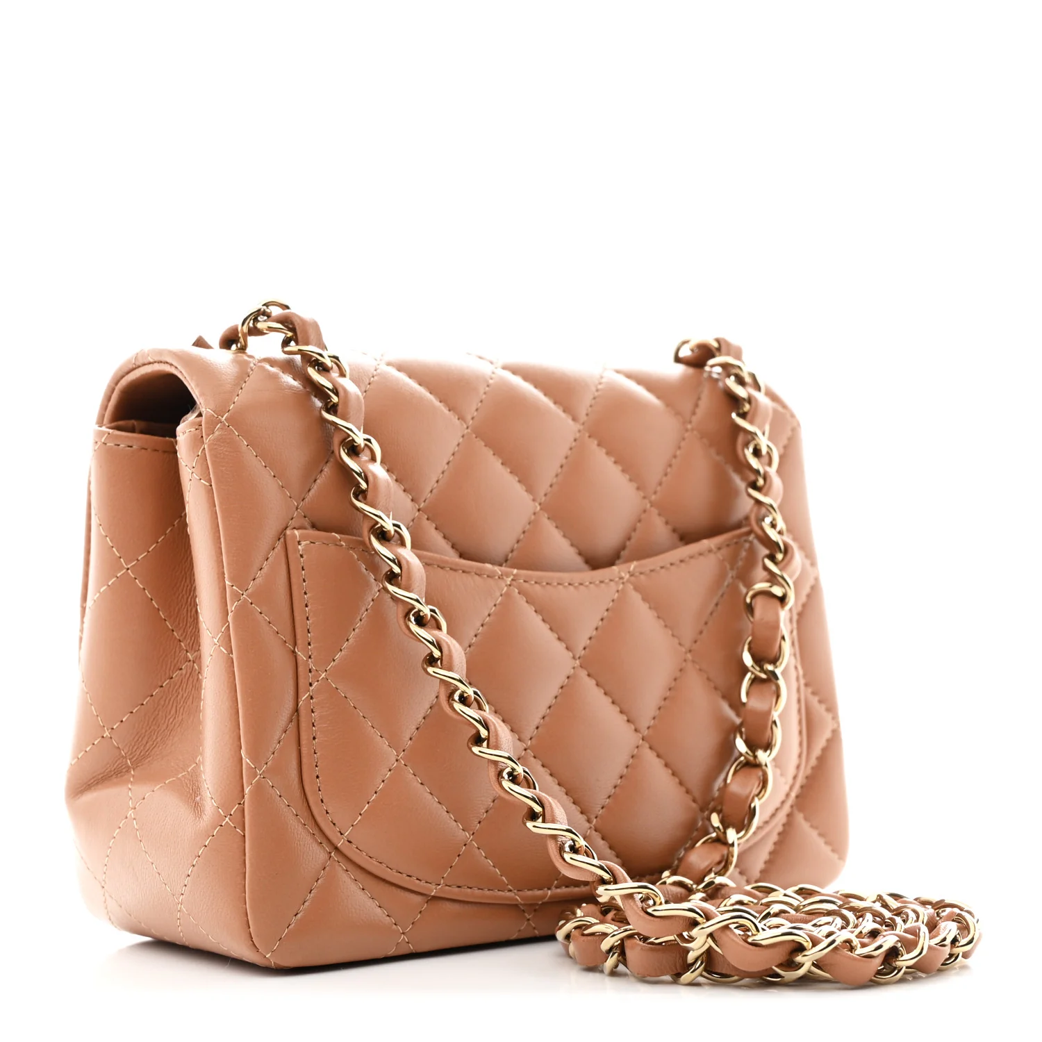 Lambskin Quilted Mini Square Flap Brown - Top Club
