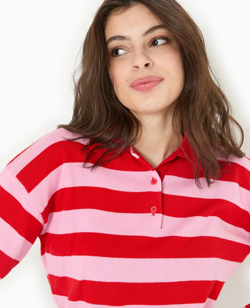Pimkie Pull col polo en maille rayée