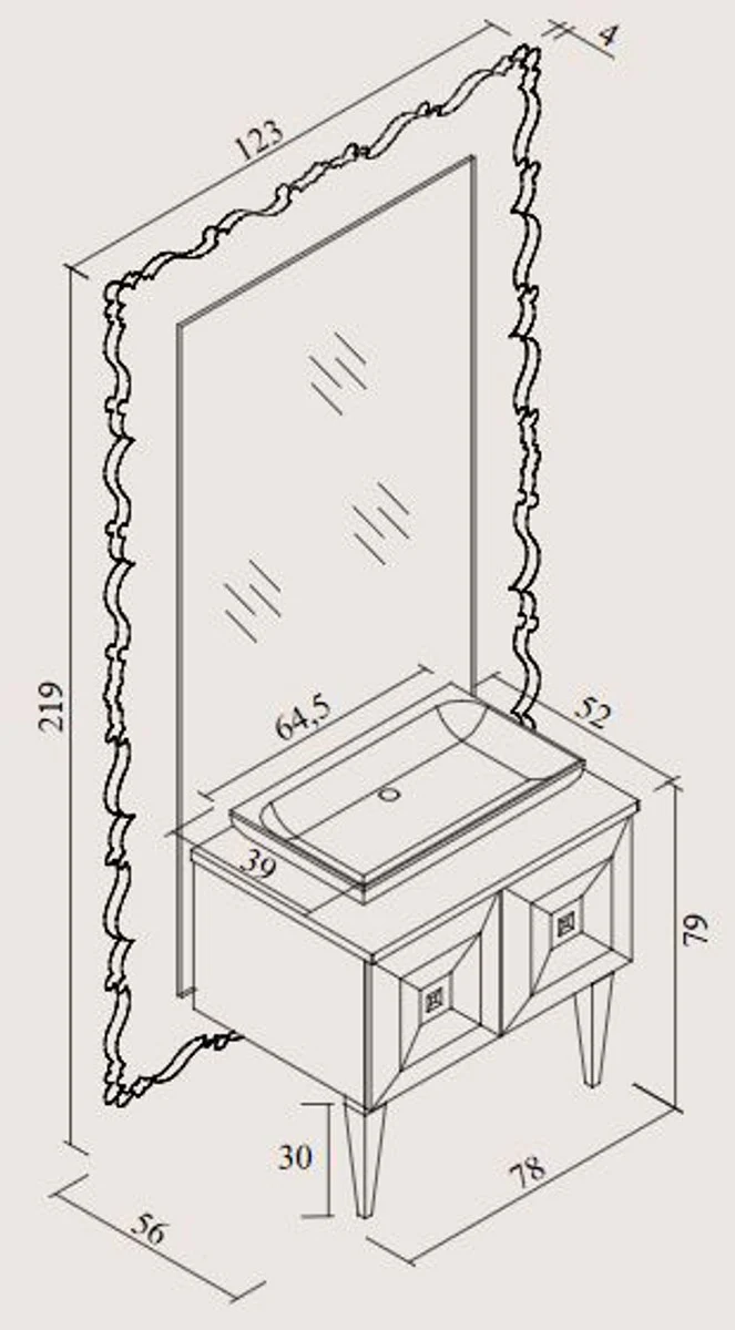 Luxury Baroque Bathroom Set Gold - Vanity unit with sink and wall mirror - Magnificent bathroom furniture in the Baroque style