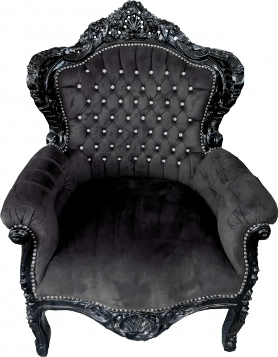 Baroque armchair King Black with Bling Bling rhinestones - furniture in antique style