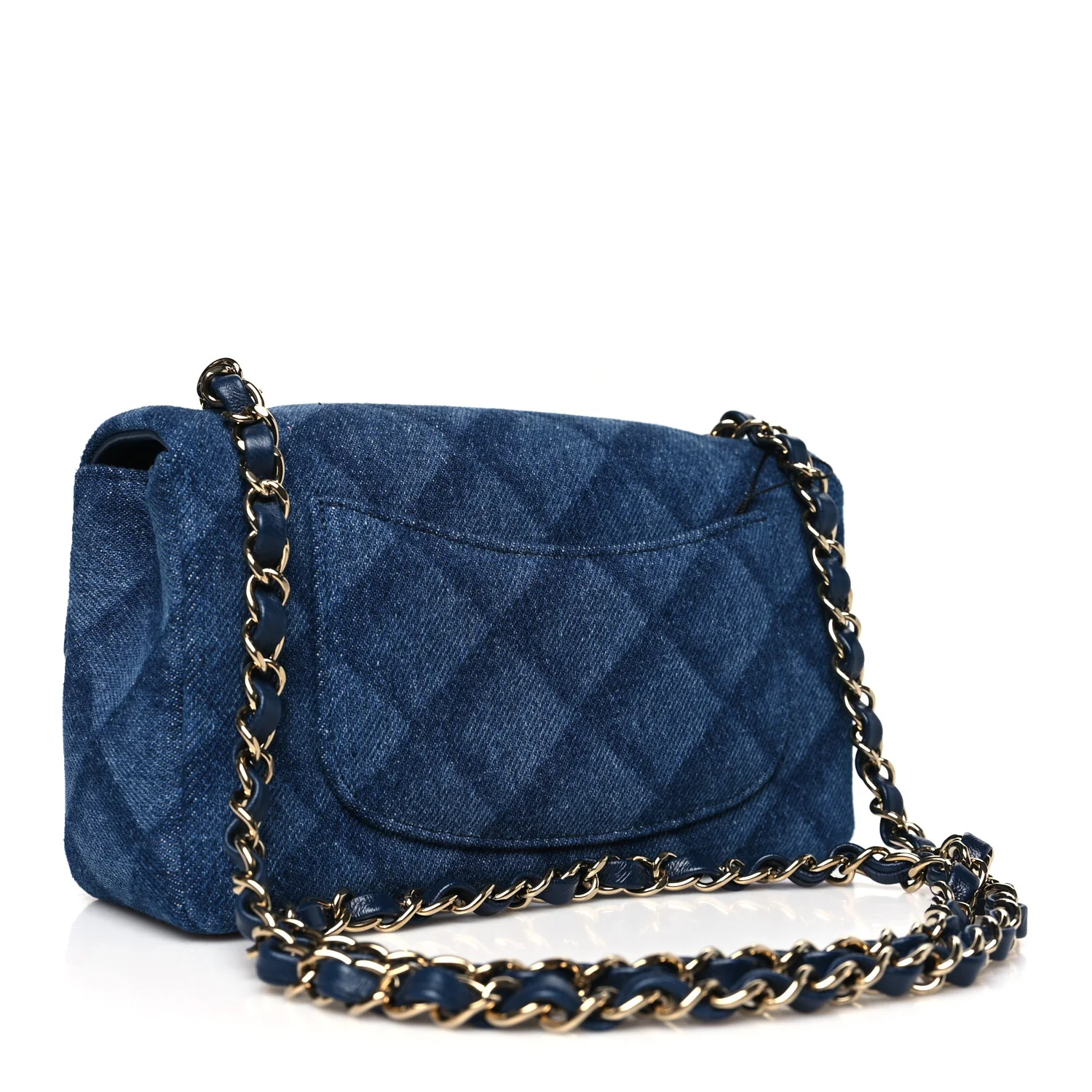 Printed Denim Quilted Mini Rectangular Flap Dark Blue - Top Club