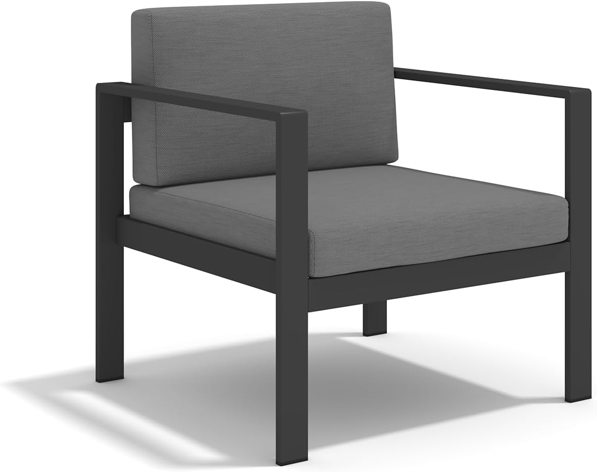 Aluminum Patio Furniture Set, 4 Pieces Modern Patio Conversation Sets, Outdoor Sectional Metal Sofa with Coffee Table for Balcony, Garden, Hotel, Black
