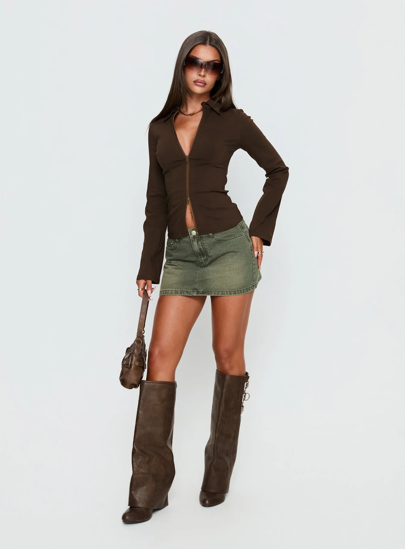 Laynee Butterfly Mini Skirt Washed Green