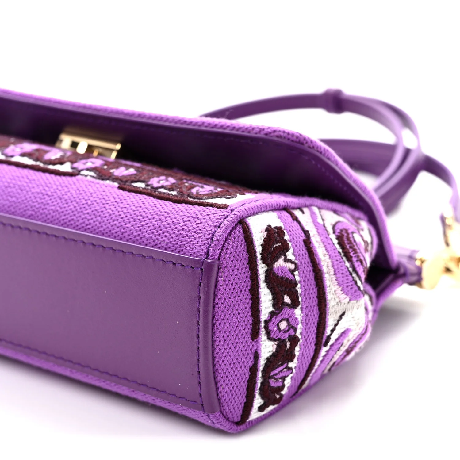 Canvas Embroidery Majolica Small Sicily Handbag Purple - Top Club
