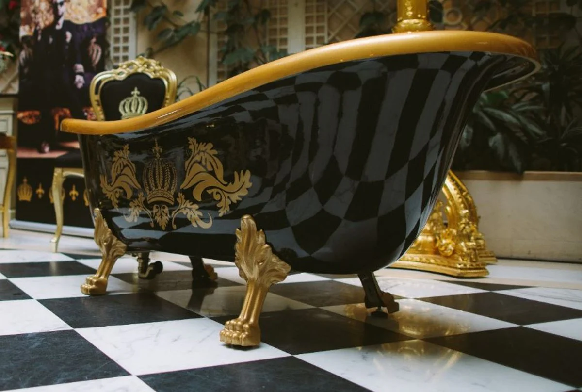 Pompöös by Luxus bathtub deluxe freestanding by Harald Glööckler black / gold / black 1560mm with gold-colored lion feet