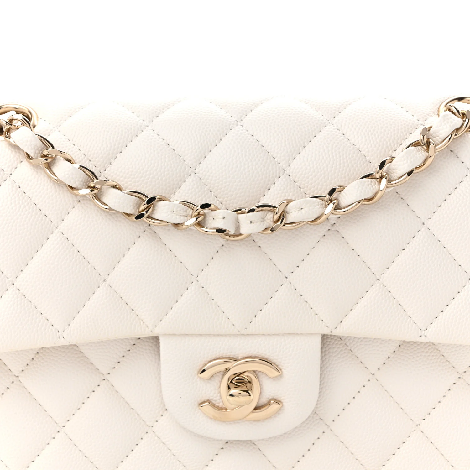 Caviar Quilted Small Double Flap White - Top Club