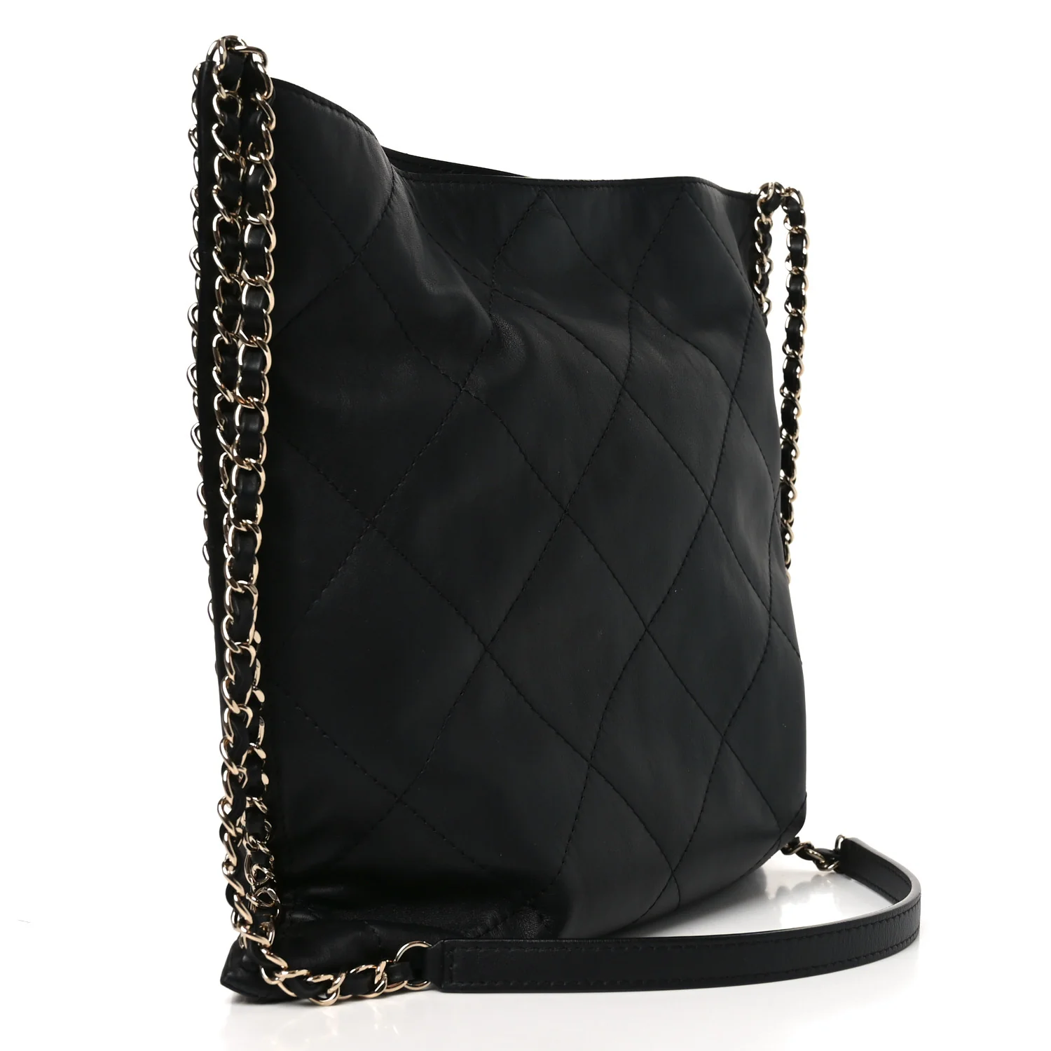 Calfskin Quilted Chain Flat Tote Black - Top Club