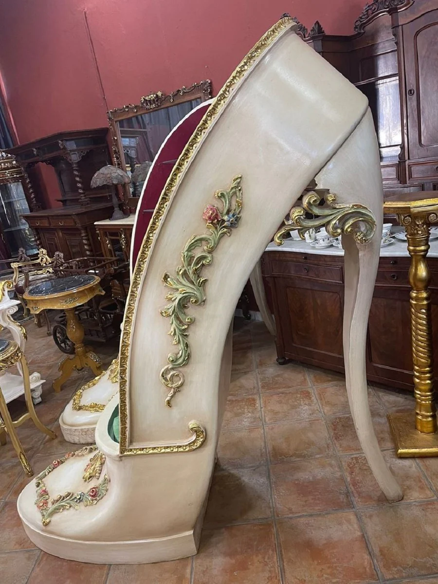 Luxury Baroque High Heel Display Cabinet Green / Cream / Gold - Handcrafted Solid Wood Women's Shoe Display Cabinet - Magnificent Baroque Furniture