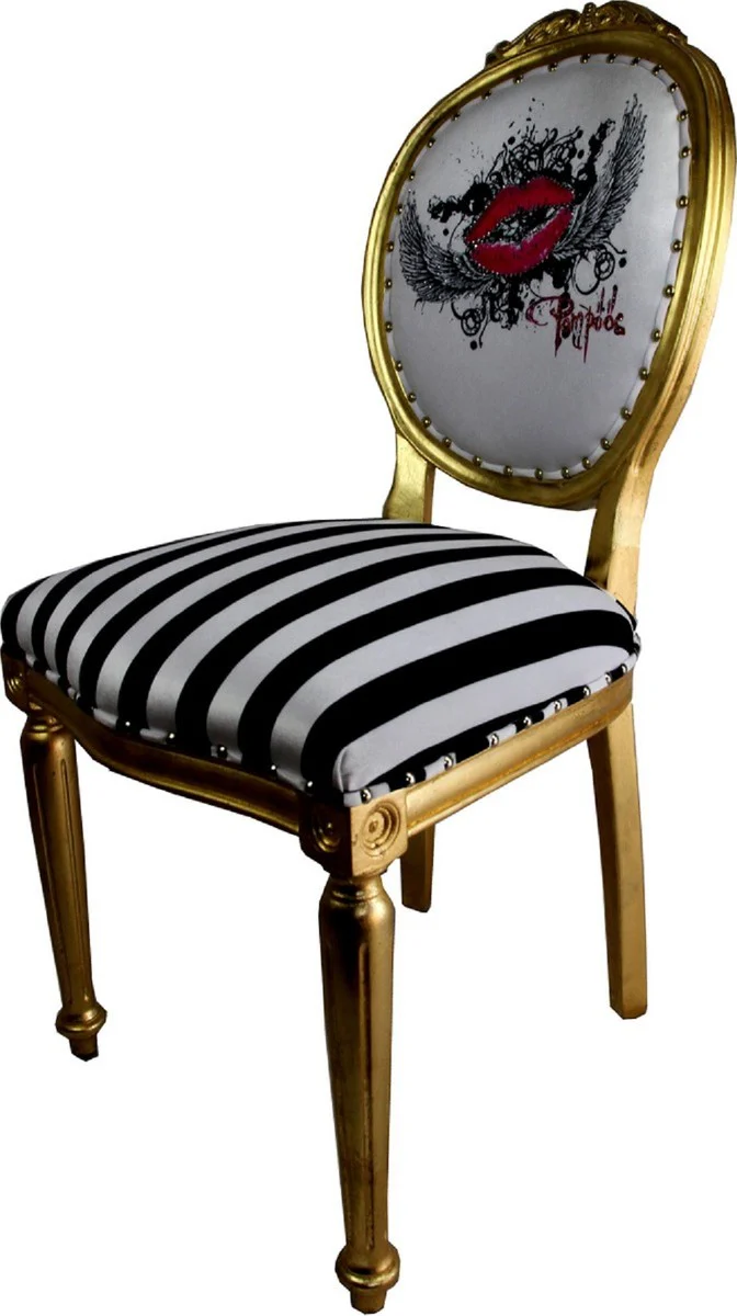 Pompöös by Luxury Baroque Dining Room Chairs Pink Lips Black / White Stripes / Gold - Pompöös Baroque Chairs designed by Harald Glööckler - 4 dining room chairs