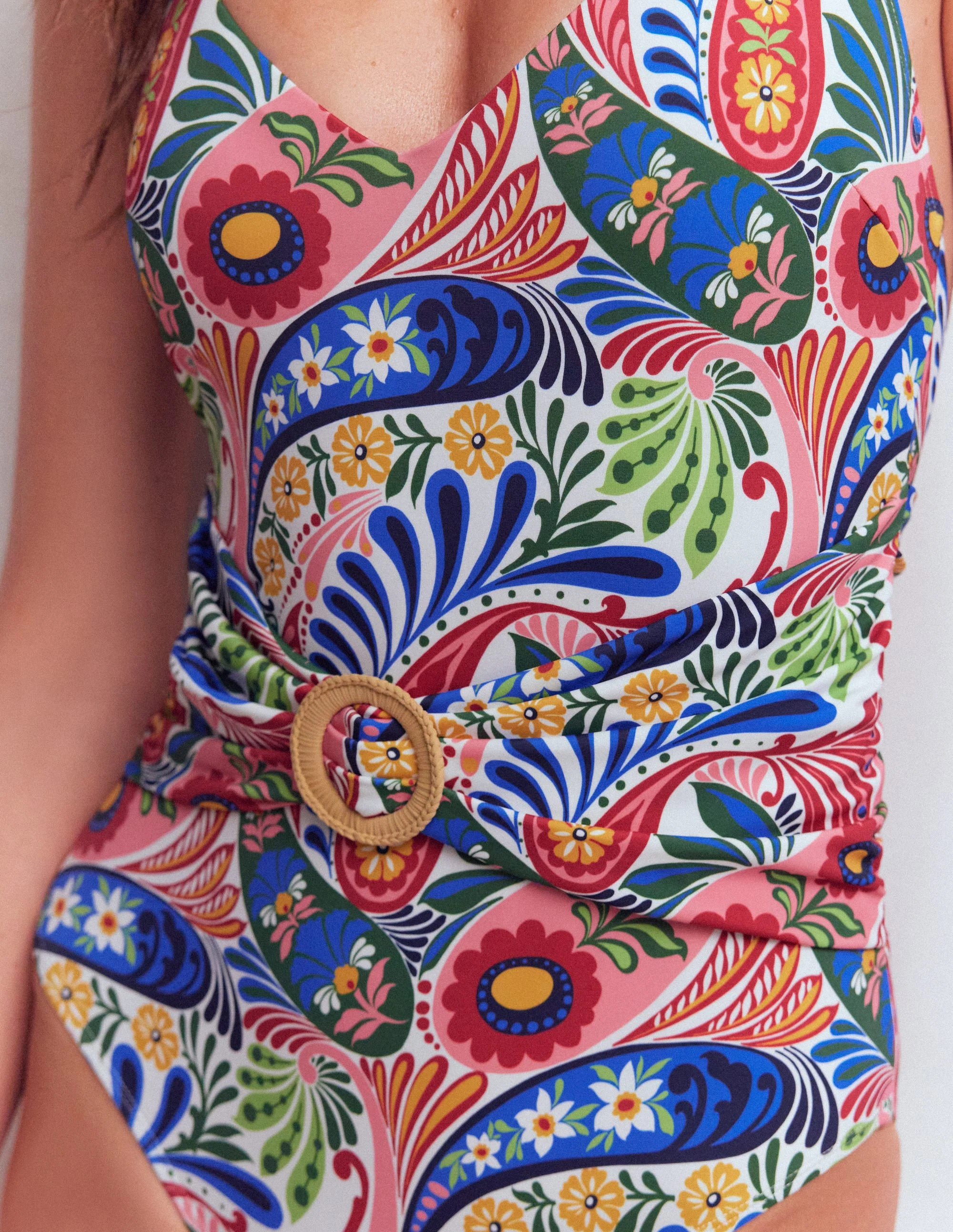 Sorrento Badeanzug mit Ring-Schärpe-Bunt, Verwunschenes Paisleymuster