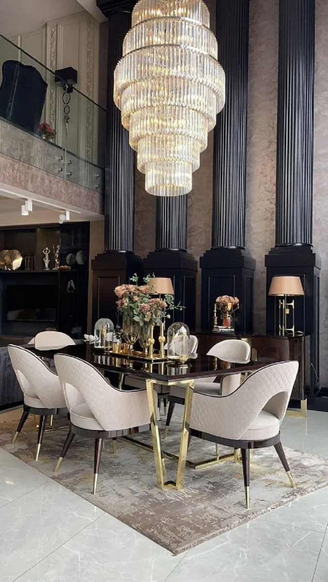 Luxury Art Deco dining chair set of 6 beige / dark brown / gold 58 x 65 x H. 90 cm - Art Deco dining room & restaurant furniture - luxury quality