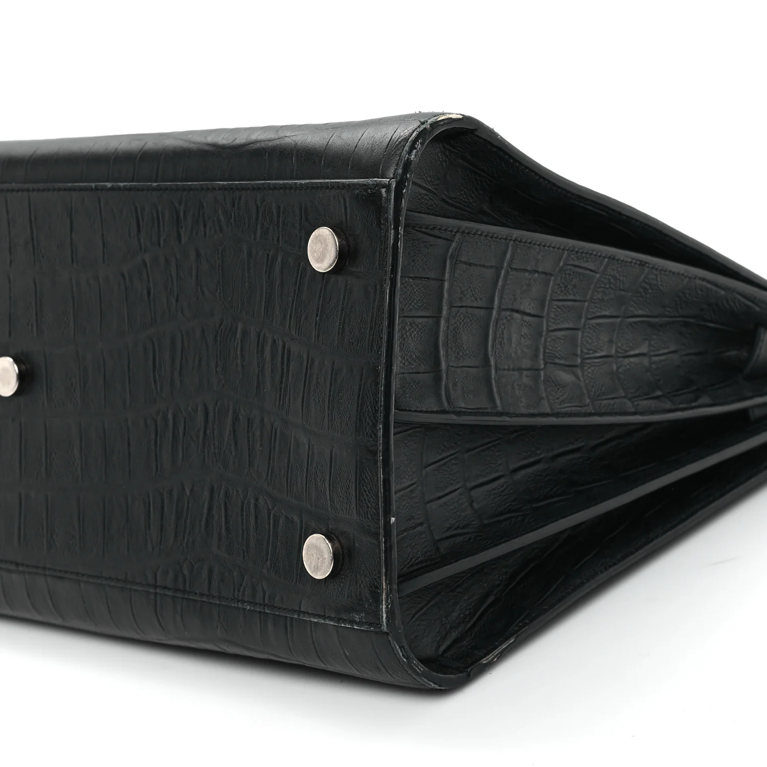 Calfskin Crocodile Embossed Large Sac De Jour Carryall Black - Top Club