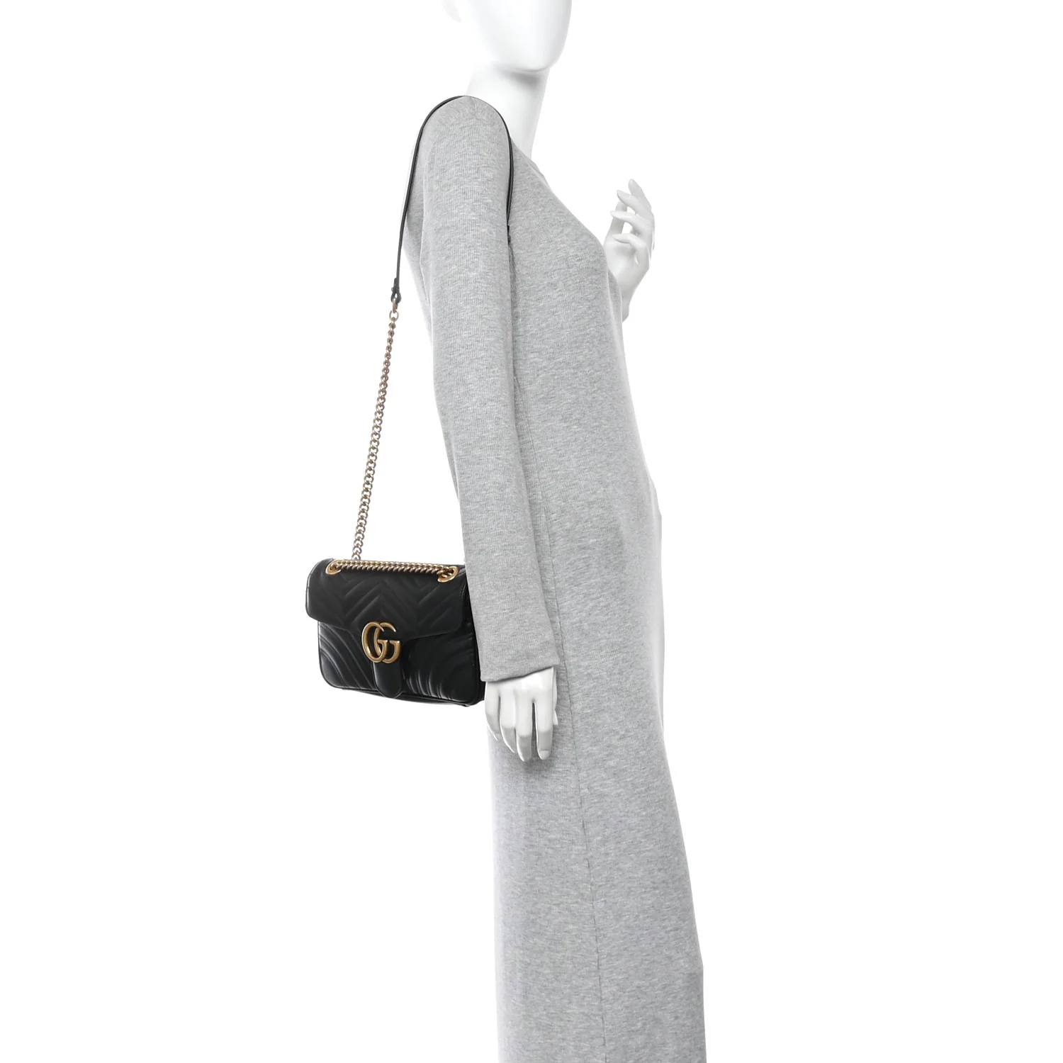 Calfskin Matelasse Small GG Marmont Shoulder Bag Black