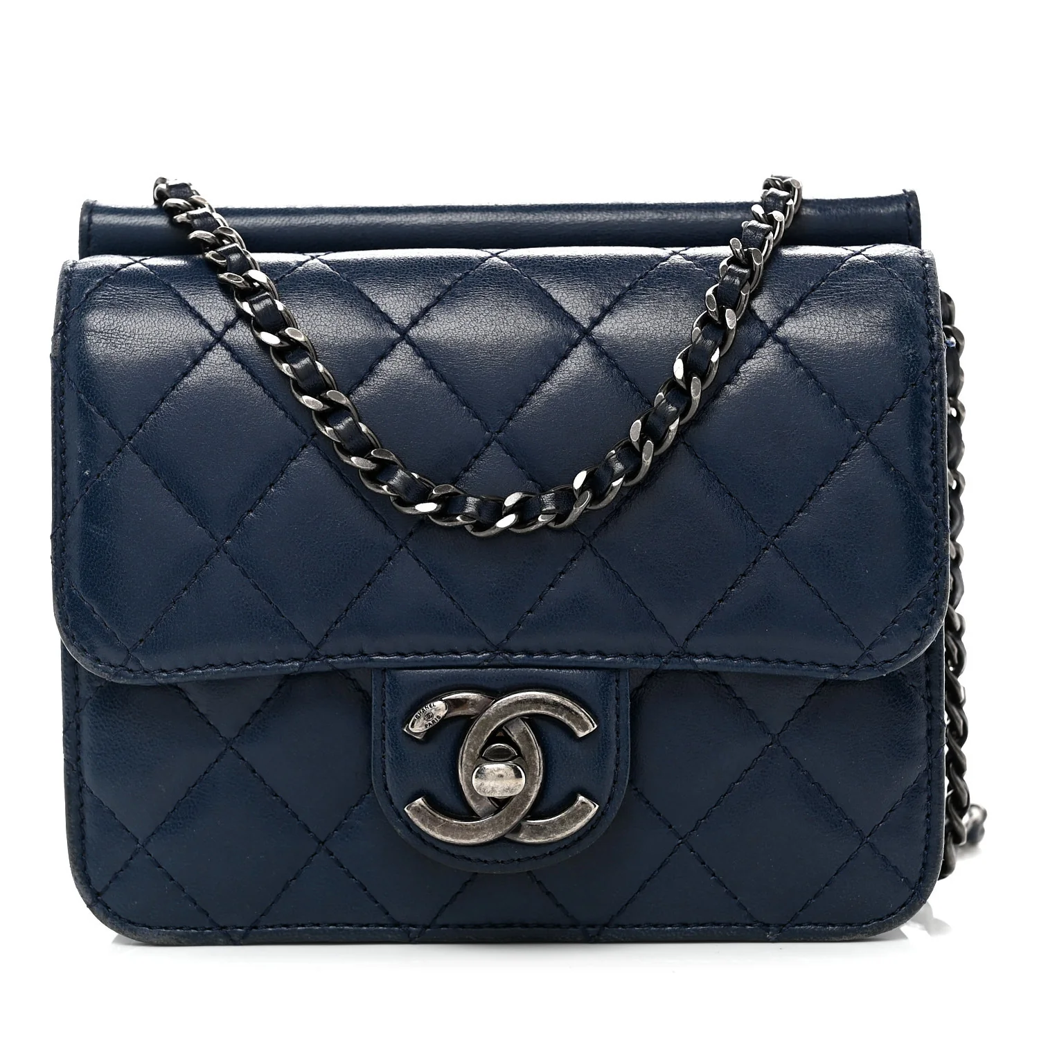 Lambskin Quilted Mini Crossing Times Flap Blue - Top Club