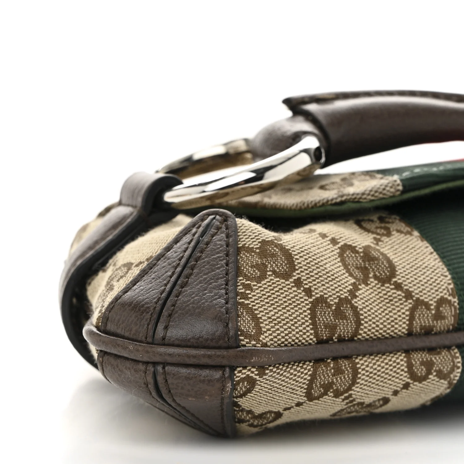 Monogram Textured Dollar Calfskin Heavy Grosgrain Web Medium Maxi Horsebit Chain Shoulder Bag Beige Ebony New Acero - Top Club