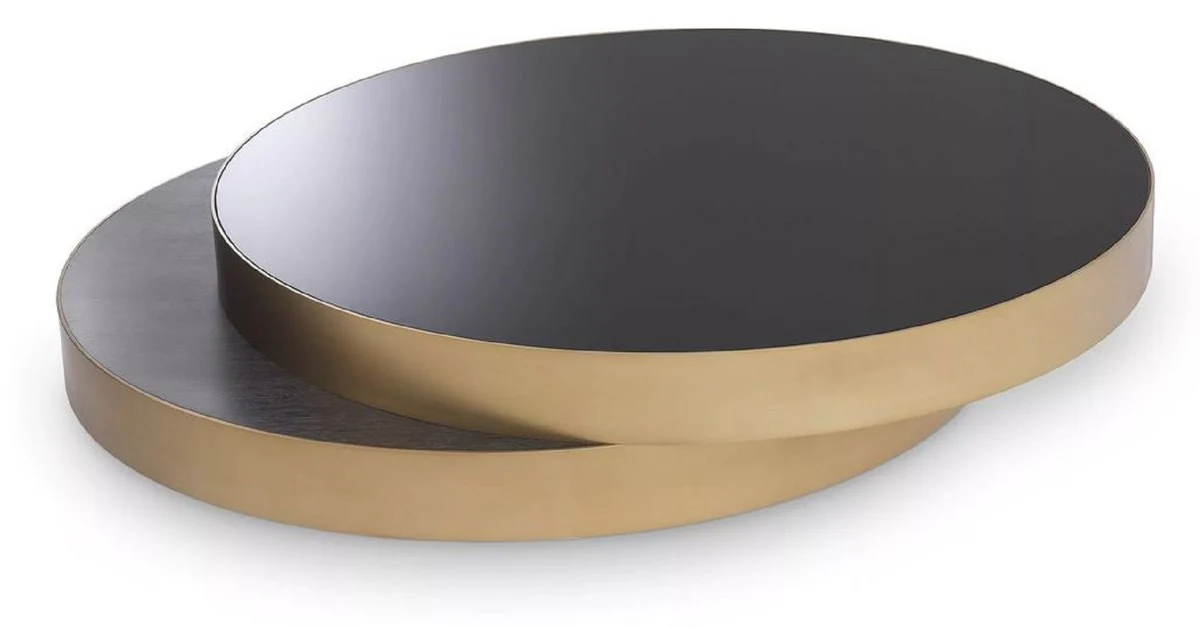 Luxury coffee table brass / black / black gray 140 x 120 x H. 28.5 cm - Modern living room table - Living room furniture - Luxury quality