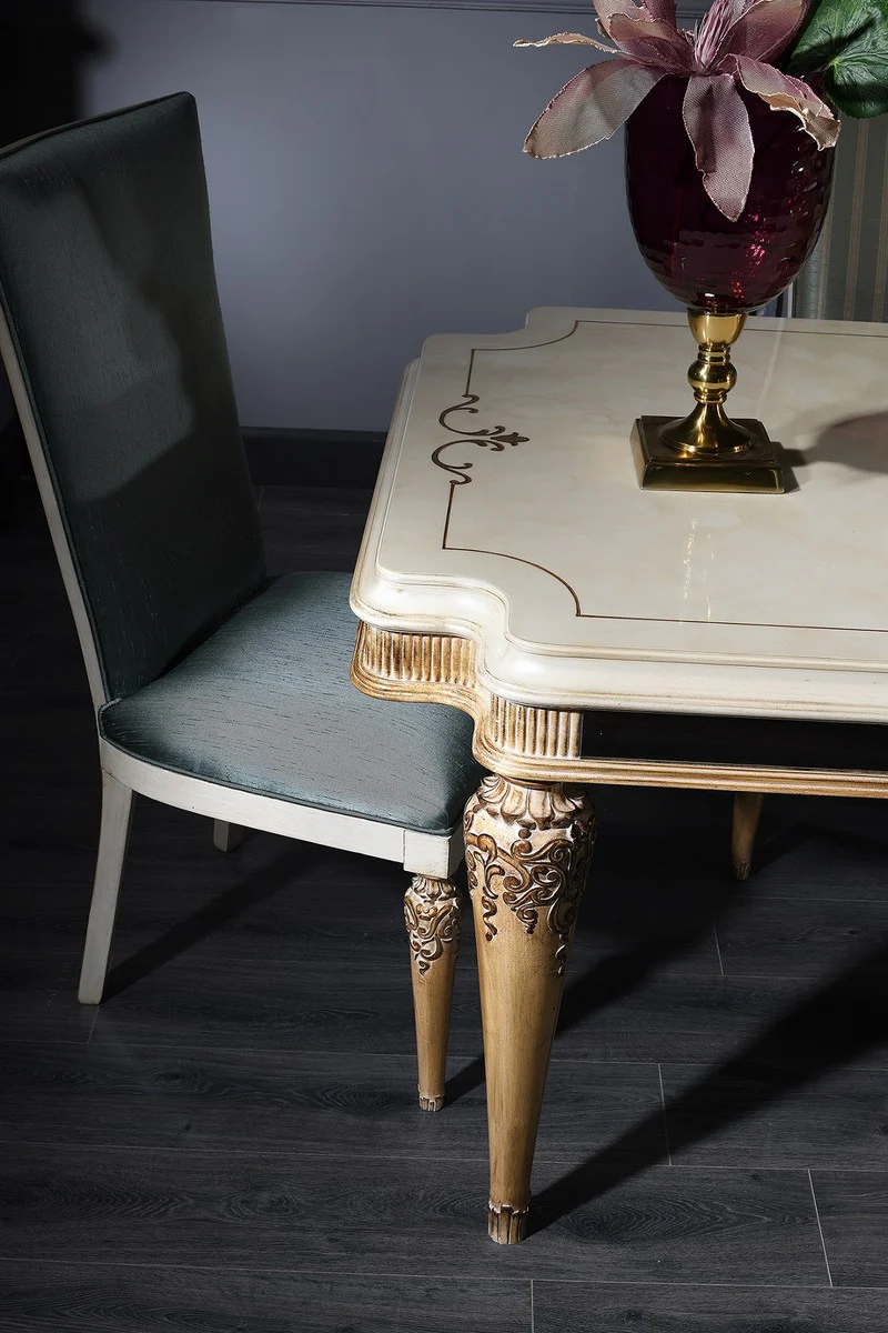 Luxury Baroque dining room set turquoise / white / gold - 1 dining table and 4 dining chairs - Baroque dining room furniture