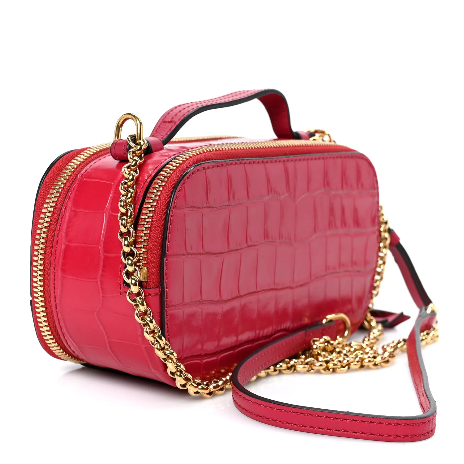 Calfskin Crocodile Embossed Mini C Vanity Bag Red