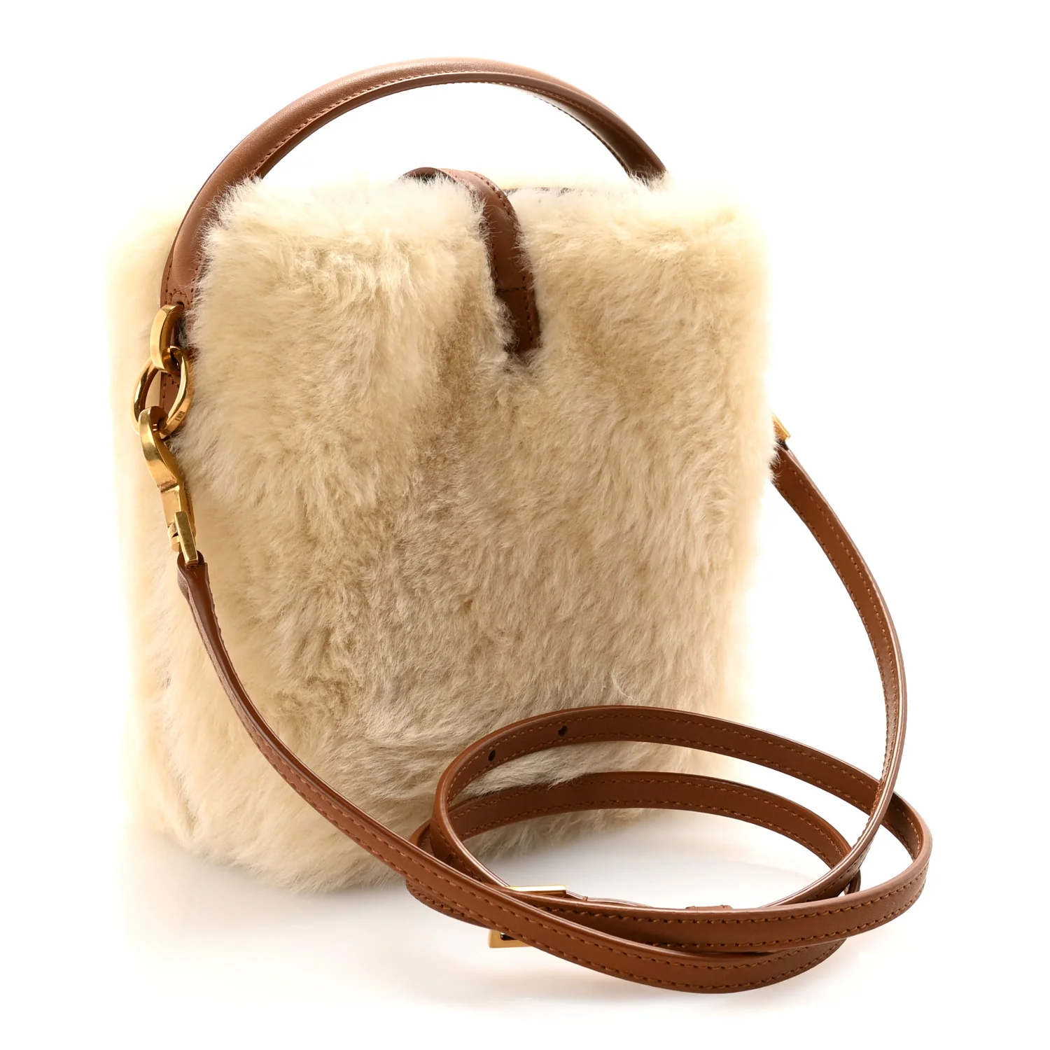 Shearling Le 37 Mini Bucket Bag Cream - Top Club