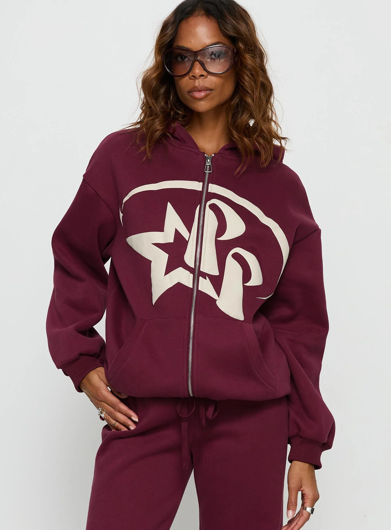 Princess Polly Stargirl Zip Through Jumper Burgundy