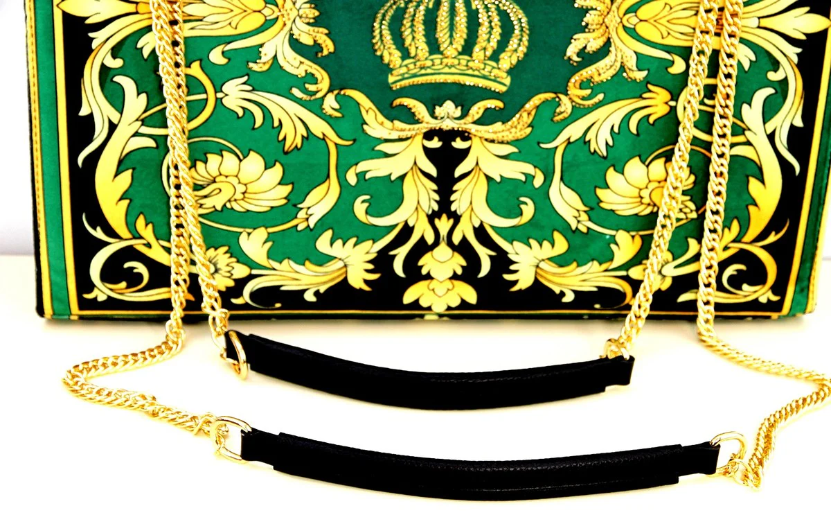 Pompöös by Luxus women's handbag Baroque Flowers with crown and rhinestones green / black / gold 43 x H. 43 cm - designed by Harald Glööckler