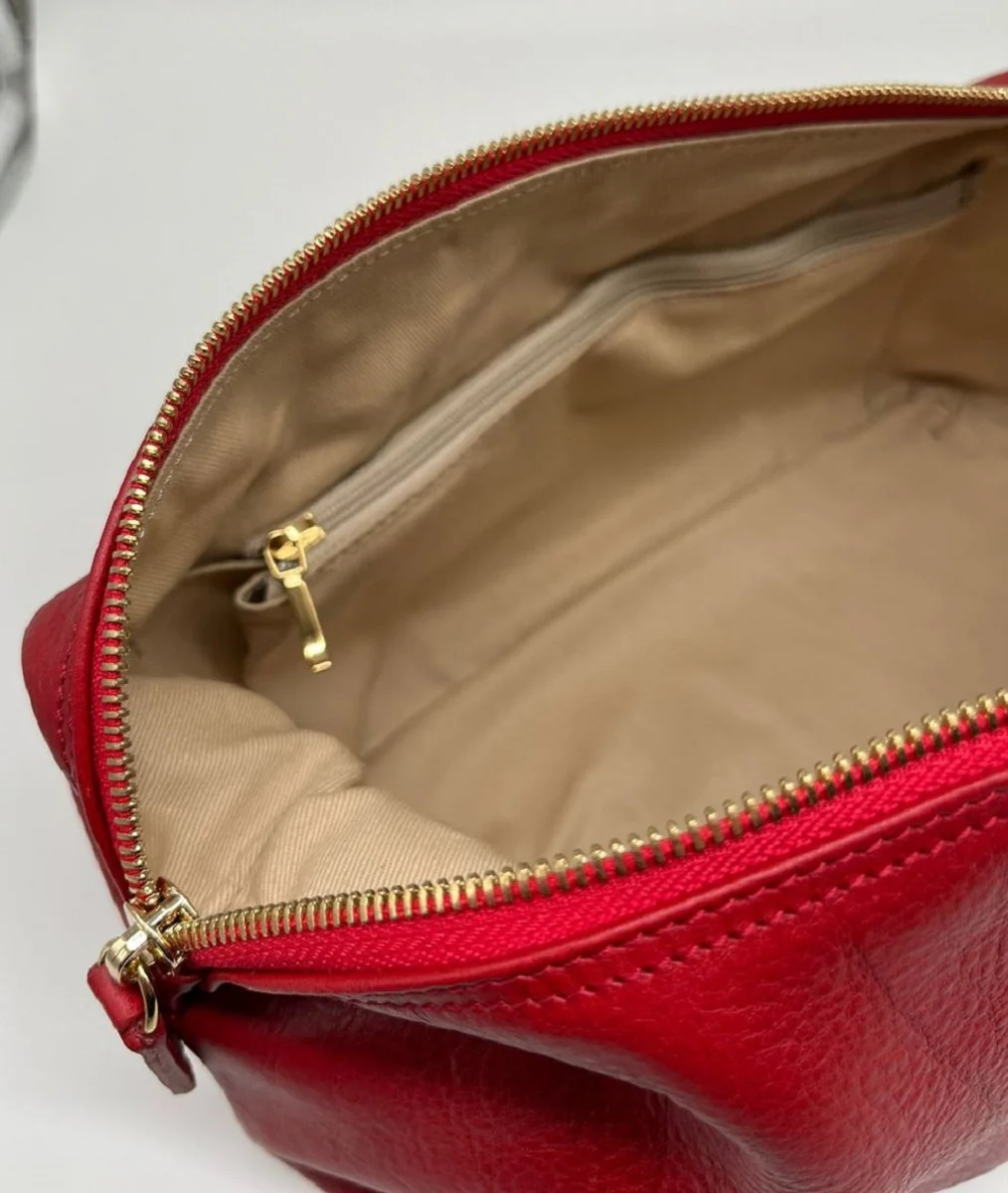 Luxury genuine leather cosmetic bag red / gold 28 cm - Made in Italy
