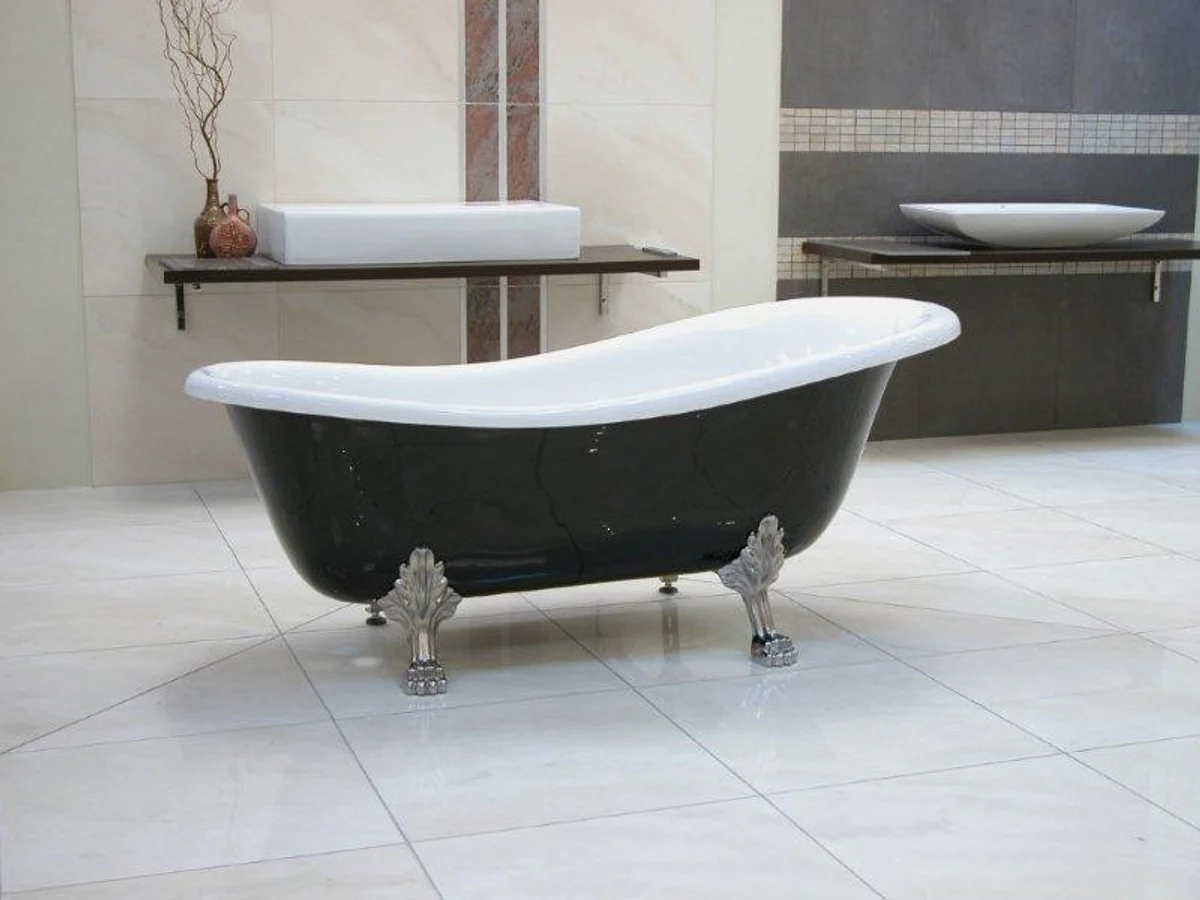 Freestanding luxury bathtub Art Nouveau Roma black/white/chrome 1470mm - Baroque antique bathroom