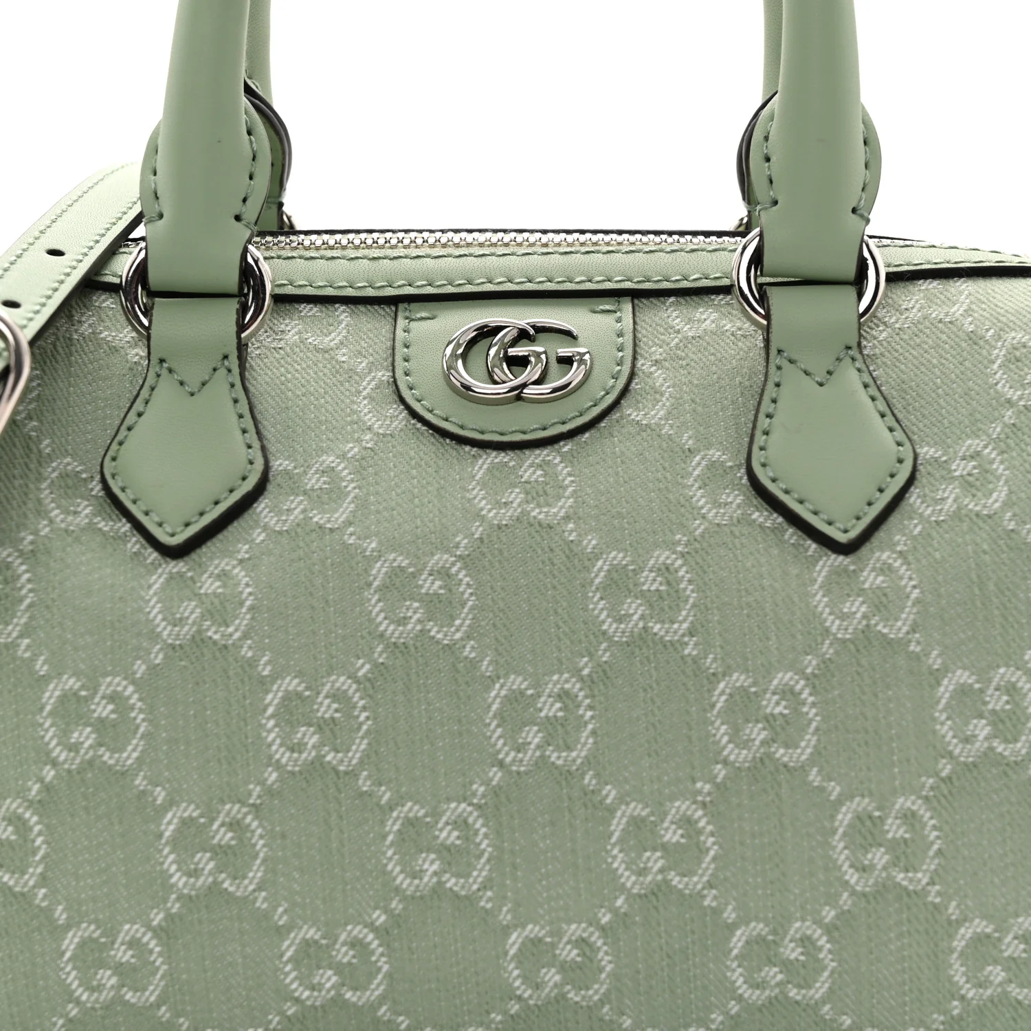 Denim GG Monogram Calfskin Mini Ophidia Top Handle Bag Pale Green - Top Club