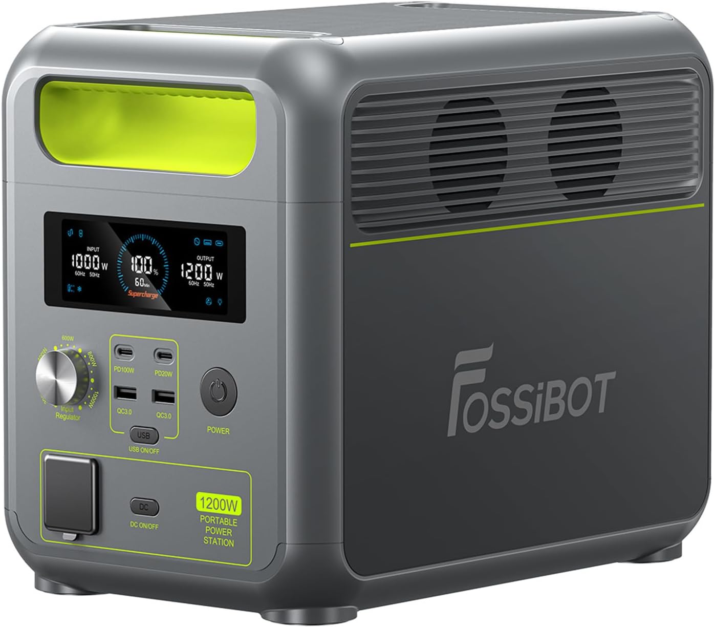 FOSSiBOT Centrale Elettrica Portatile F1200, 1024Wh LiFePO4 Batteria Generatore Solare,2 1200W AC Uscite, 0-80% in 45 Minuti,UPS, Power Station Portatileper Campeggio, Viaggio