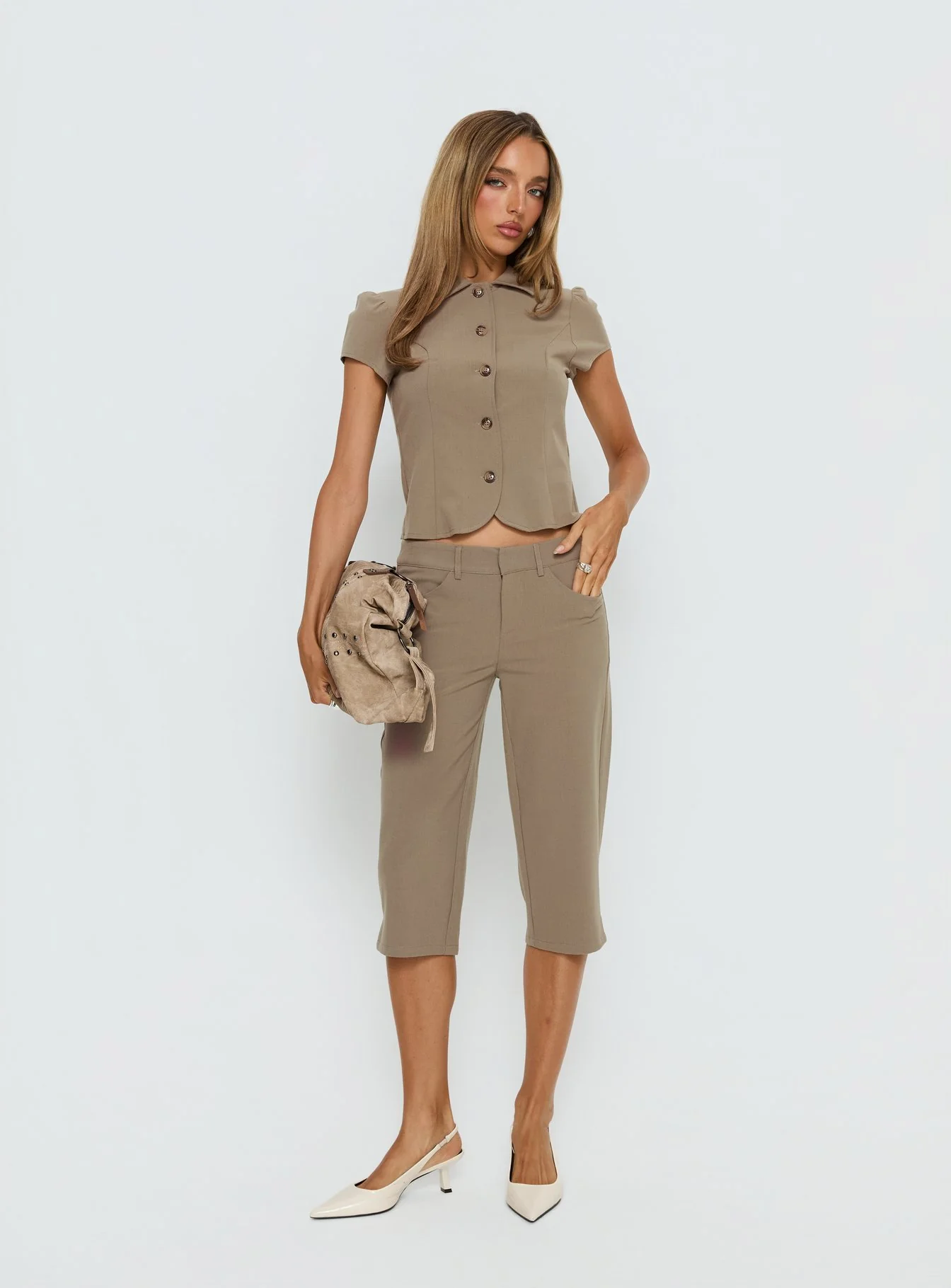 Tunian Capri Tailored Pants Taupe
