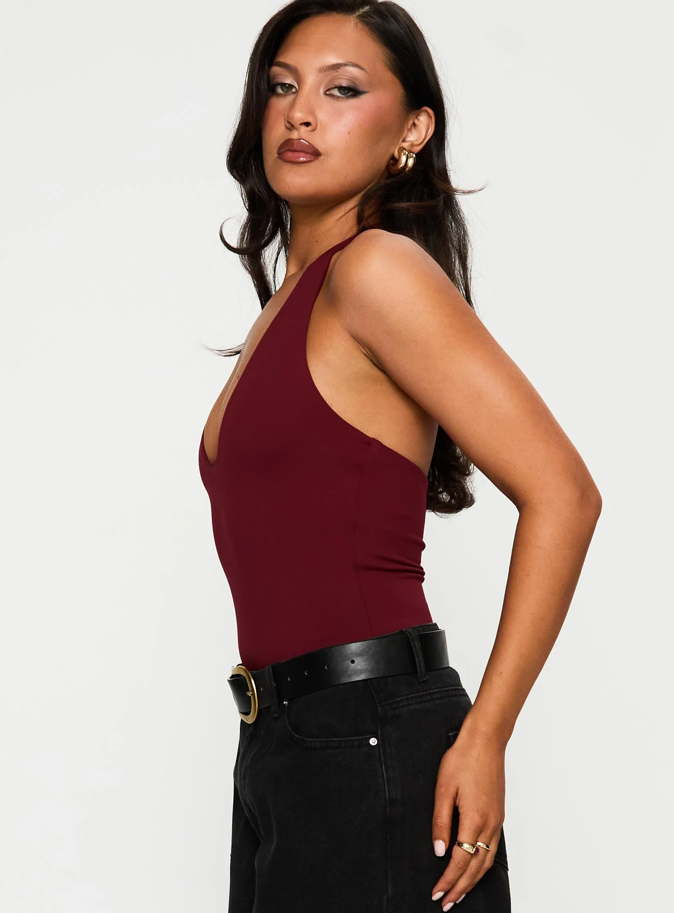 Someone New Halter Bodysuit Burgundy