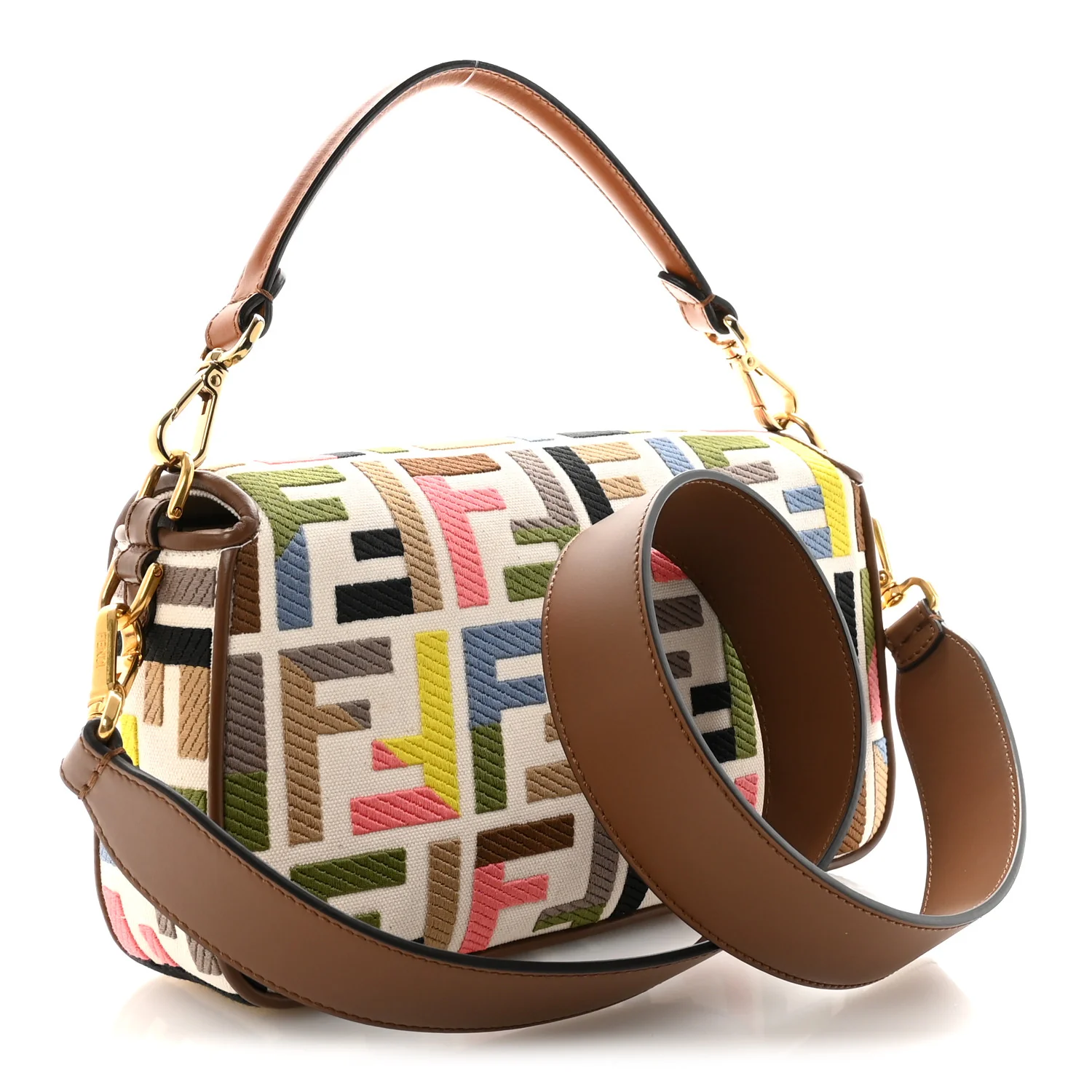 Canvas Ricamo Vitello King FF Multicolor Embroidered Baguette Grezzo Multicolor Gianduia - Top Club