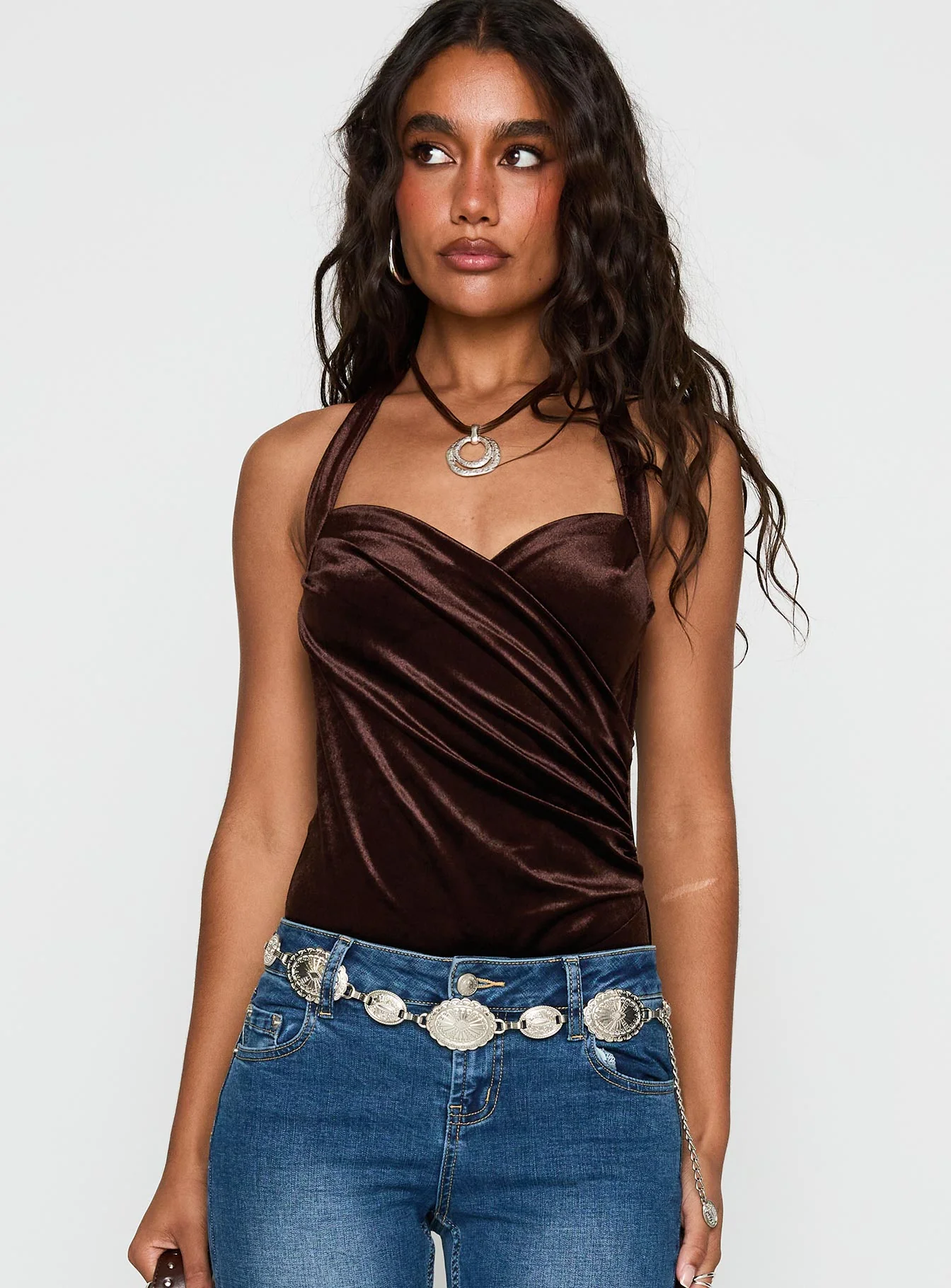 Ruelle Halter Bodysuit Brown