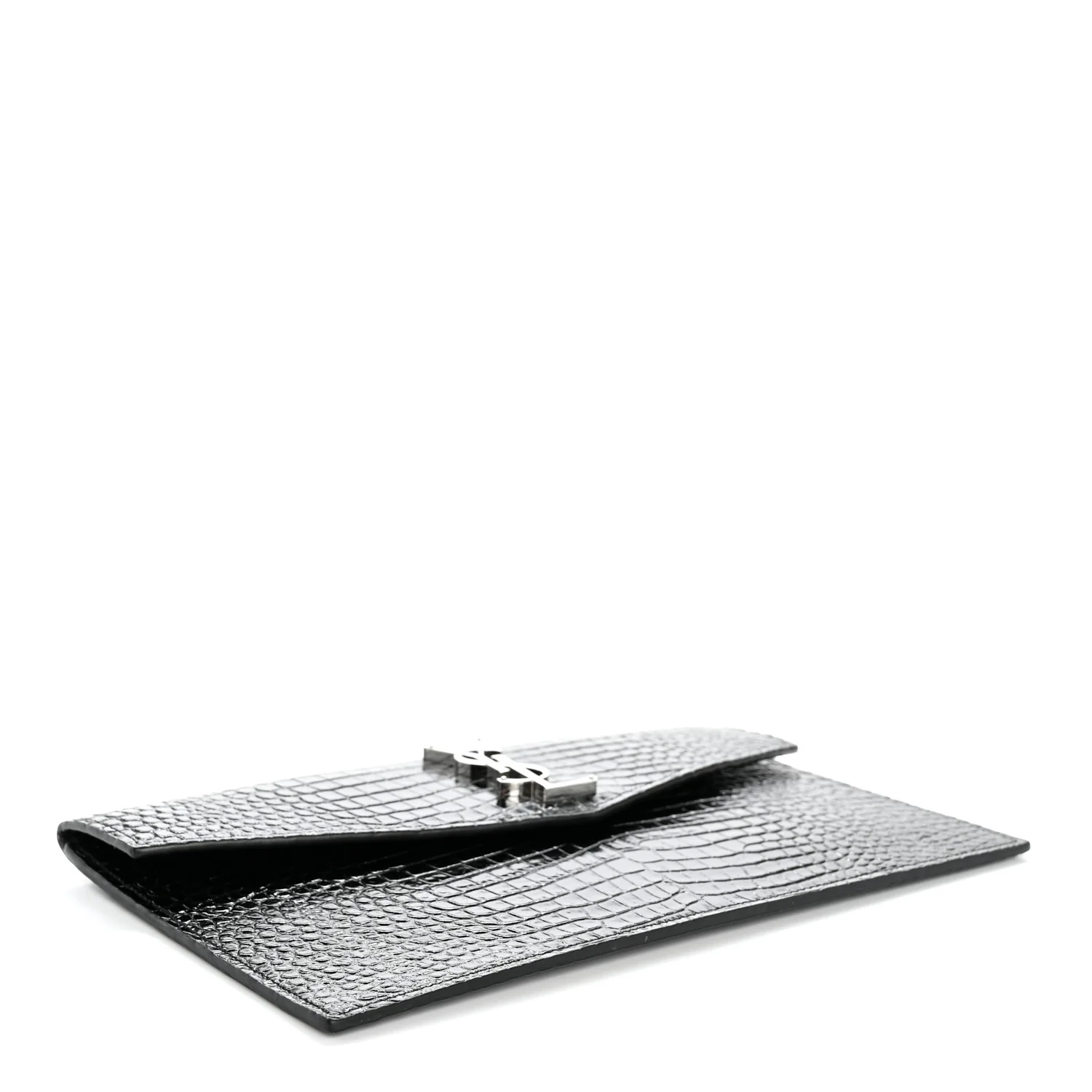 Calfskin Crocodile Embossed Uptown Monogram Pouch Black - Top Club