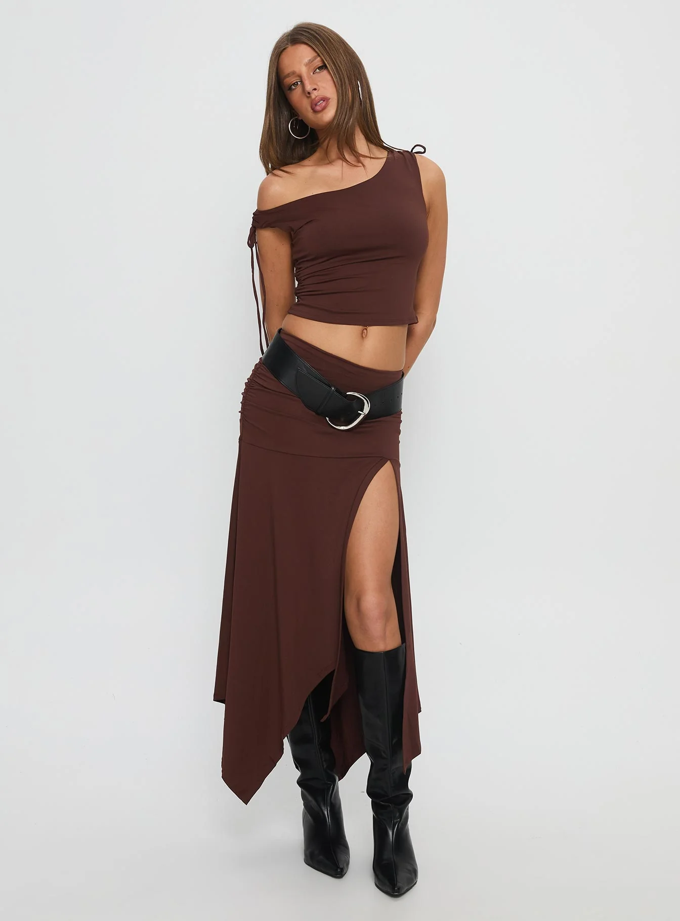 Azlynn Off Shoulder Set Brown