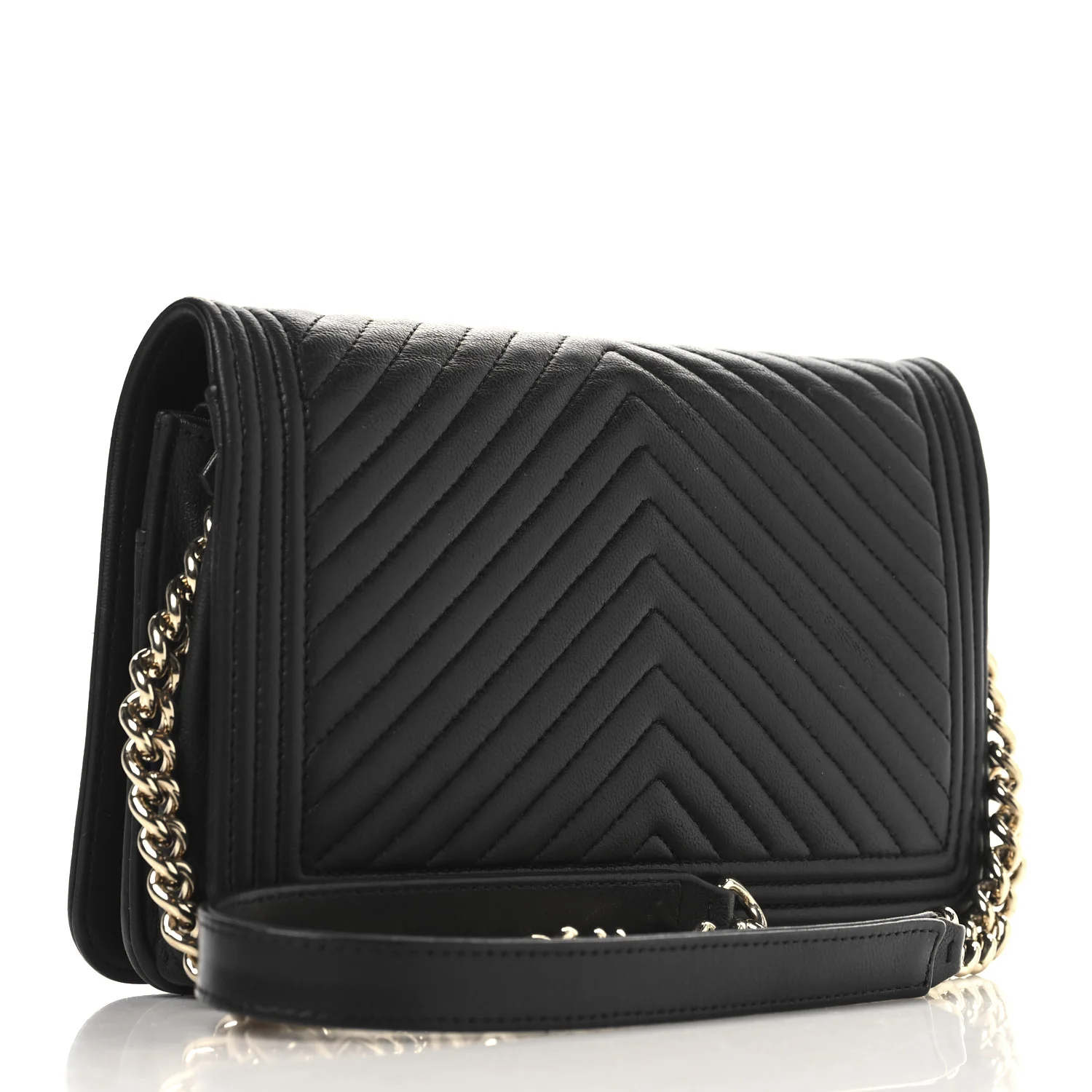 Lambskin Chevron Boy Wallet On Chain WOC Black - Top Club