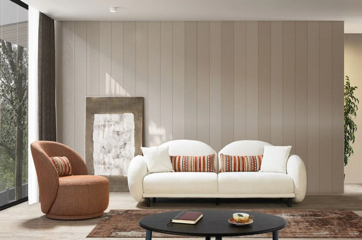 Luxury sofa white / black 230 x 100 x H. 85 cm - living room sofa - living room furniture - luxury furniture - luxury furnishings